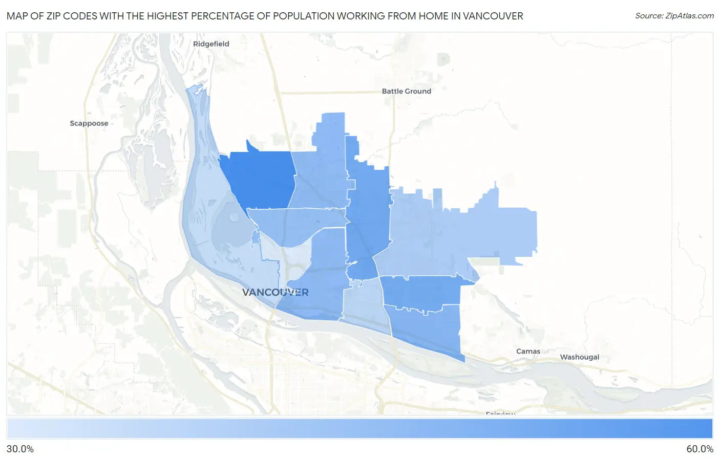 Zip Codes with the Highest Percentage of Population Working from Home in Vancouver Map