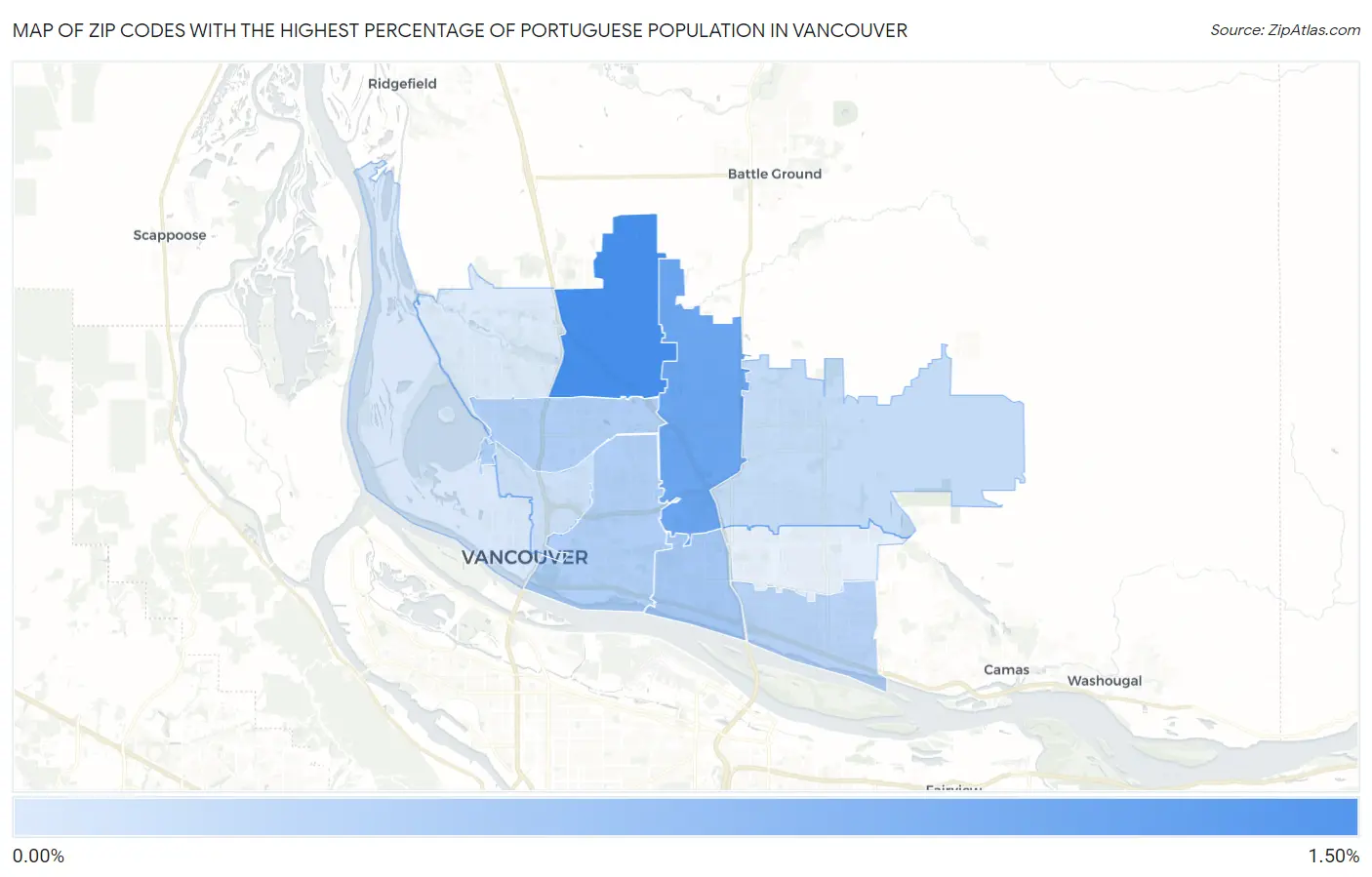 Zip Codes with the Highest Percentage of Portuguese Population in Vancouver Map