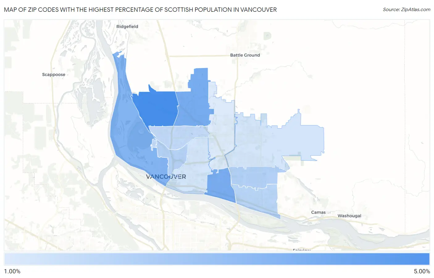 Zip Codes with the Highest Percentage of Scottish Population in Vancouver Map