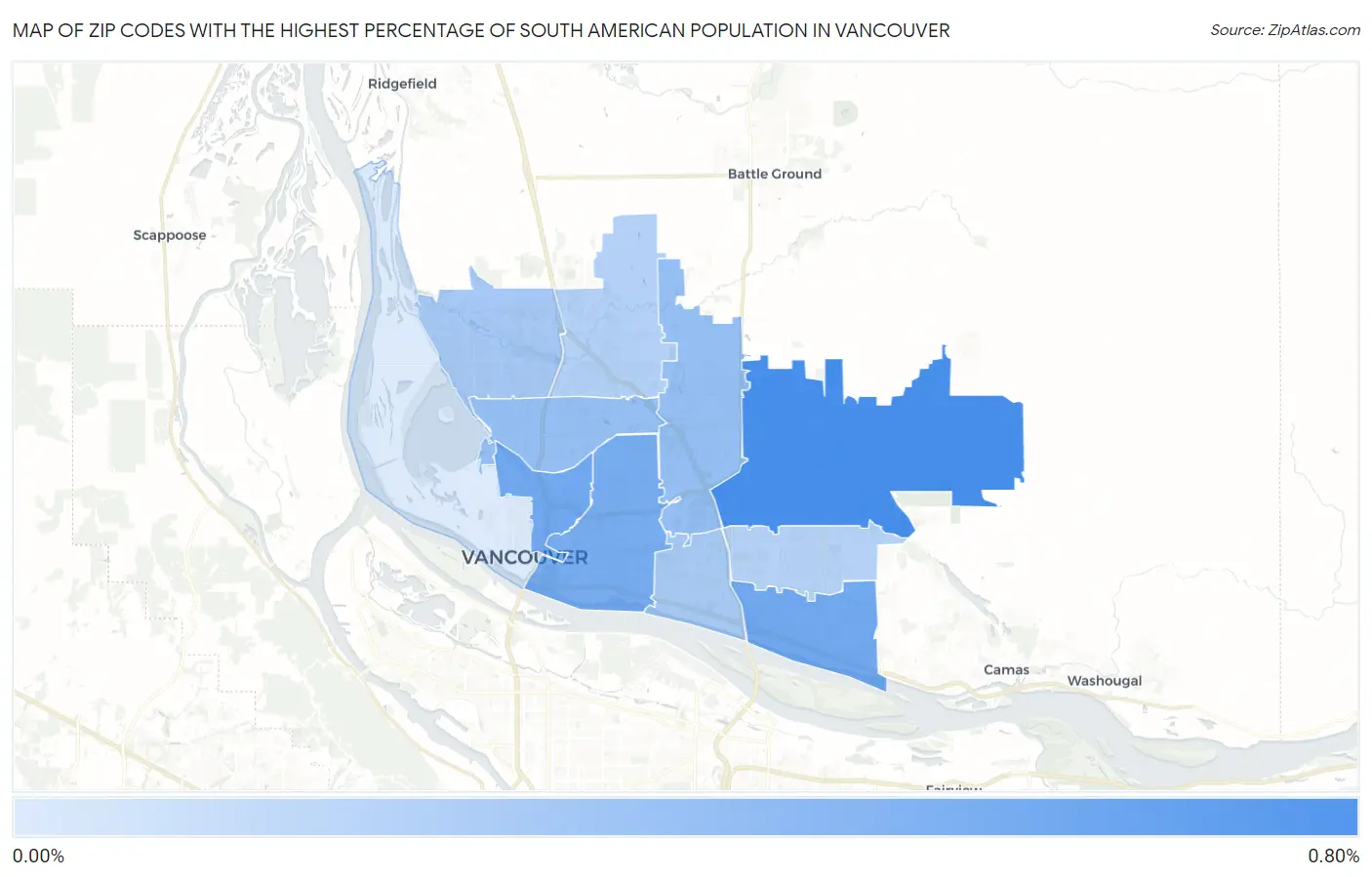 Zip Codes with the Highest Percentage of South American Population in Vancouver Map