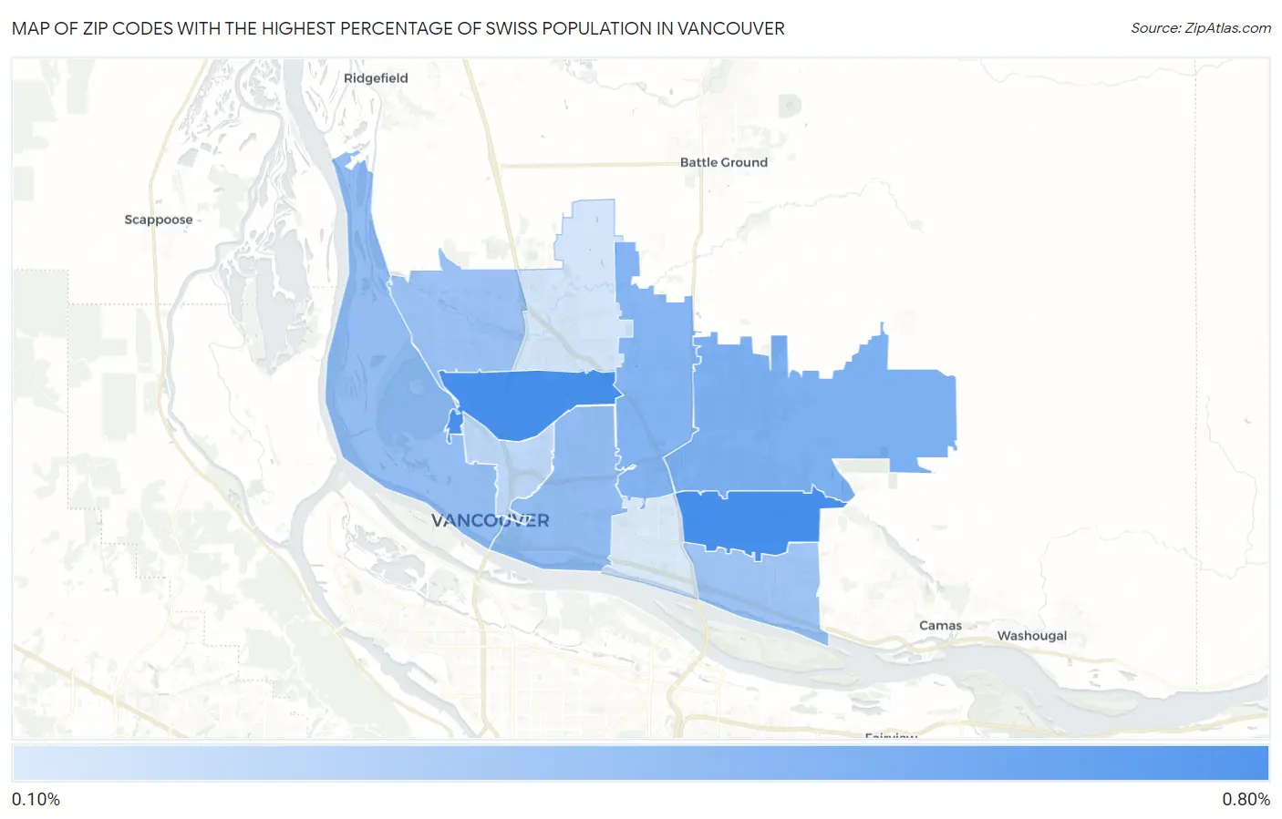 Zip Codes with the Highest Percentage of Swiss Population in Vancouver Map