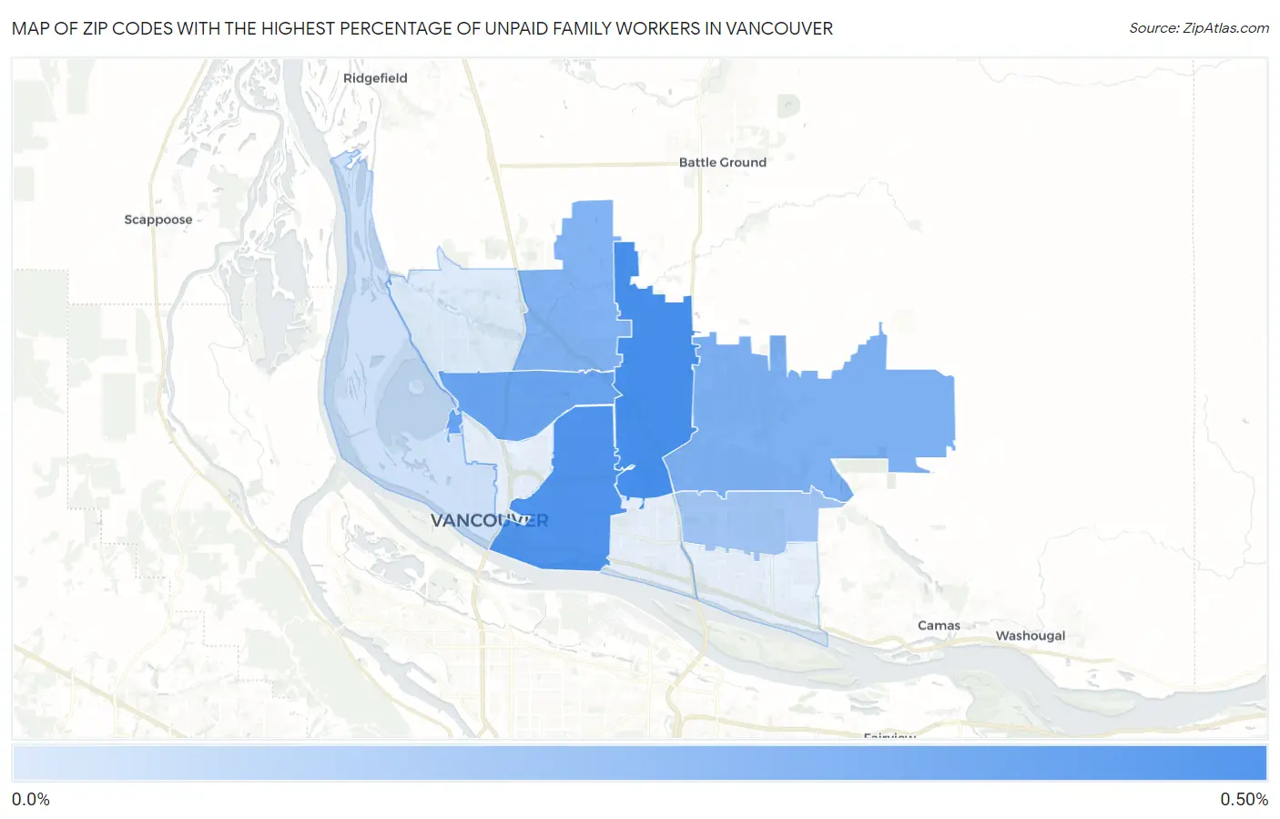 Zip Codes with the Highest Percentage of Unpaid Family Workers in Vancouver Map