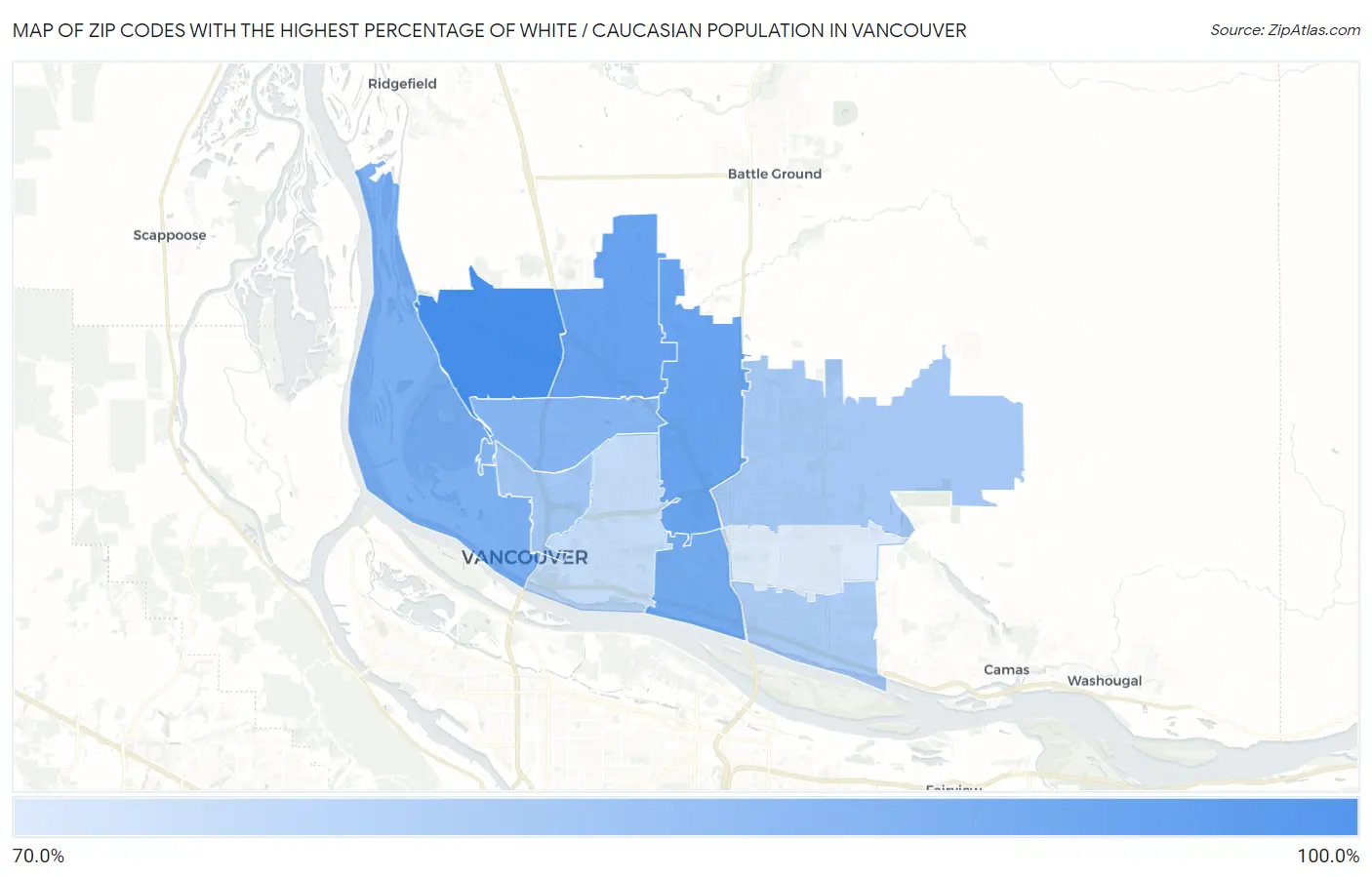 Zip Codes with the Highest Percentage of White / Caucasian Population in Vancouver Map