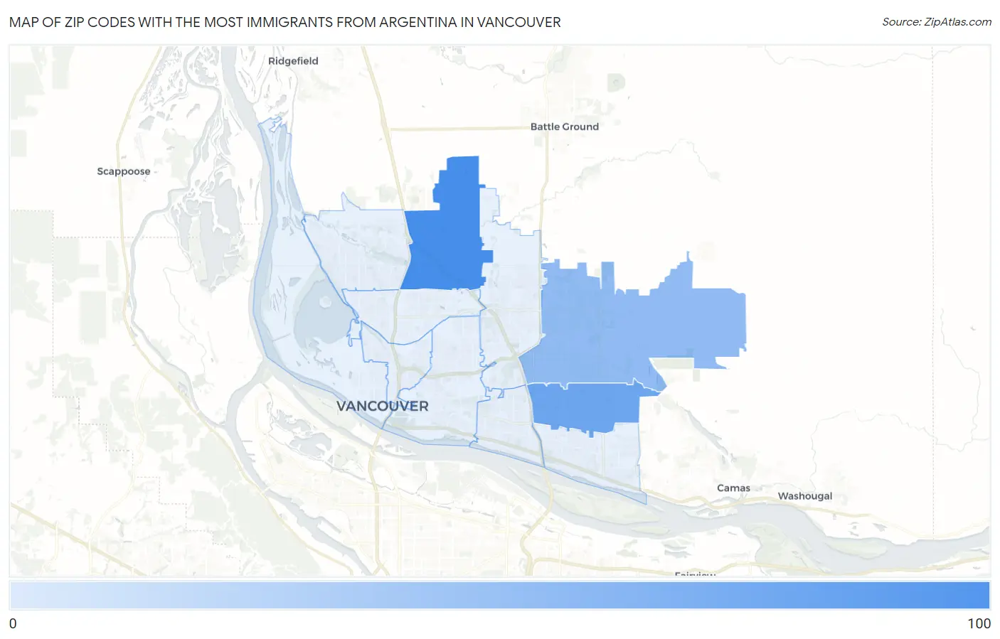 Zip Codes with the Most Immigrants from Argentina in Vancouver Map