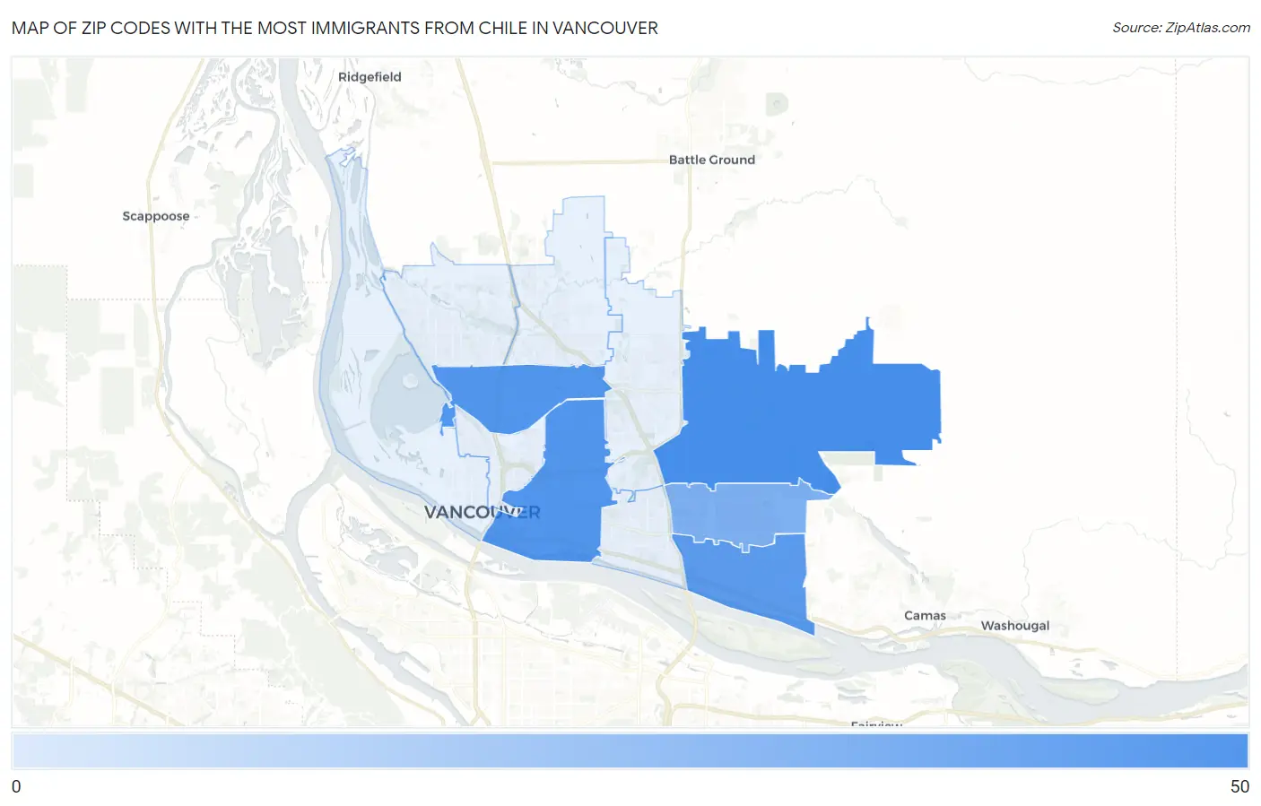 Zip Codes with the Most Immigrants from Chile in Vancouver Map