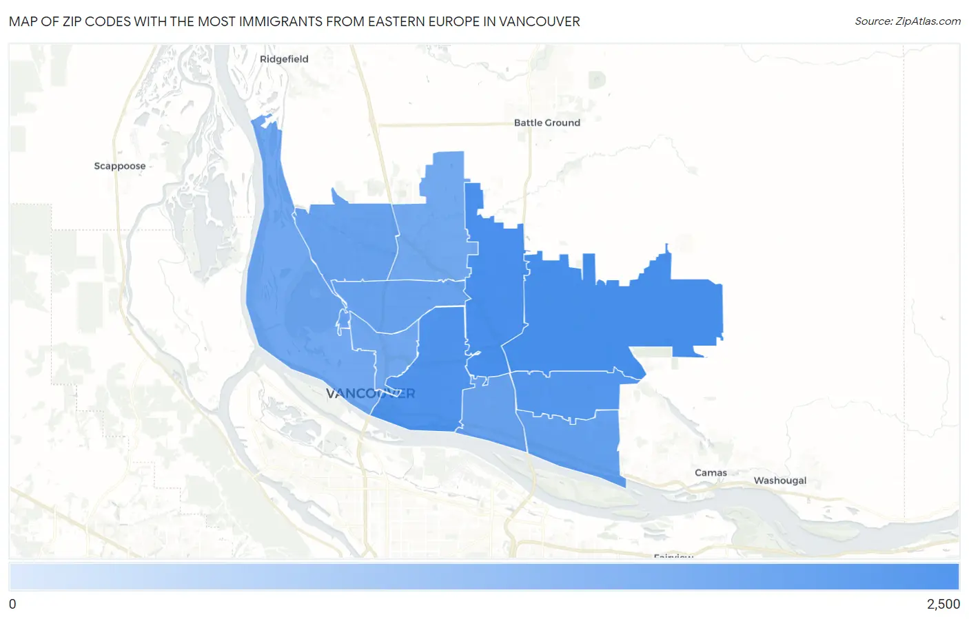 Zip Codes with the Most Immigrants from Eastern Europe in Vancouver Map