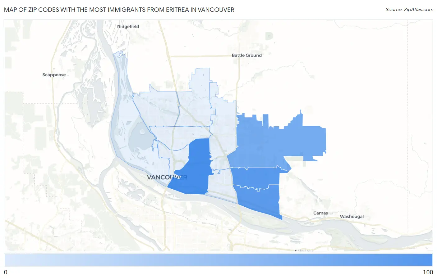 Zip Codes with the Most Immigrants from Eritrea in Vancouver Map