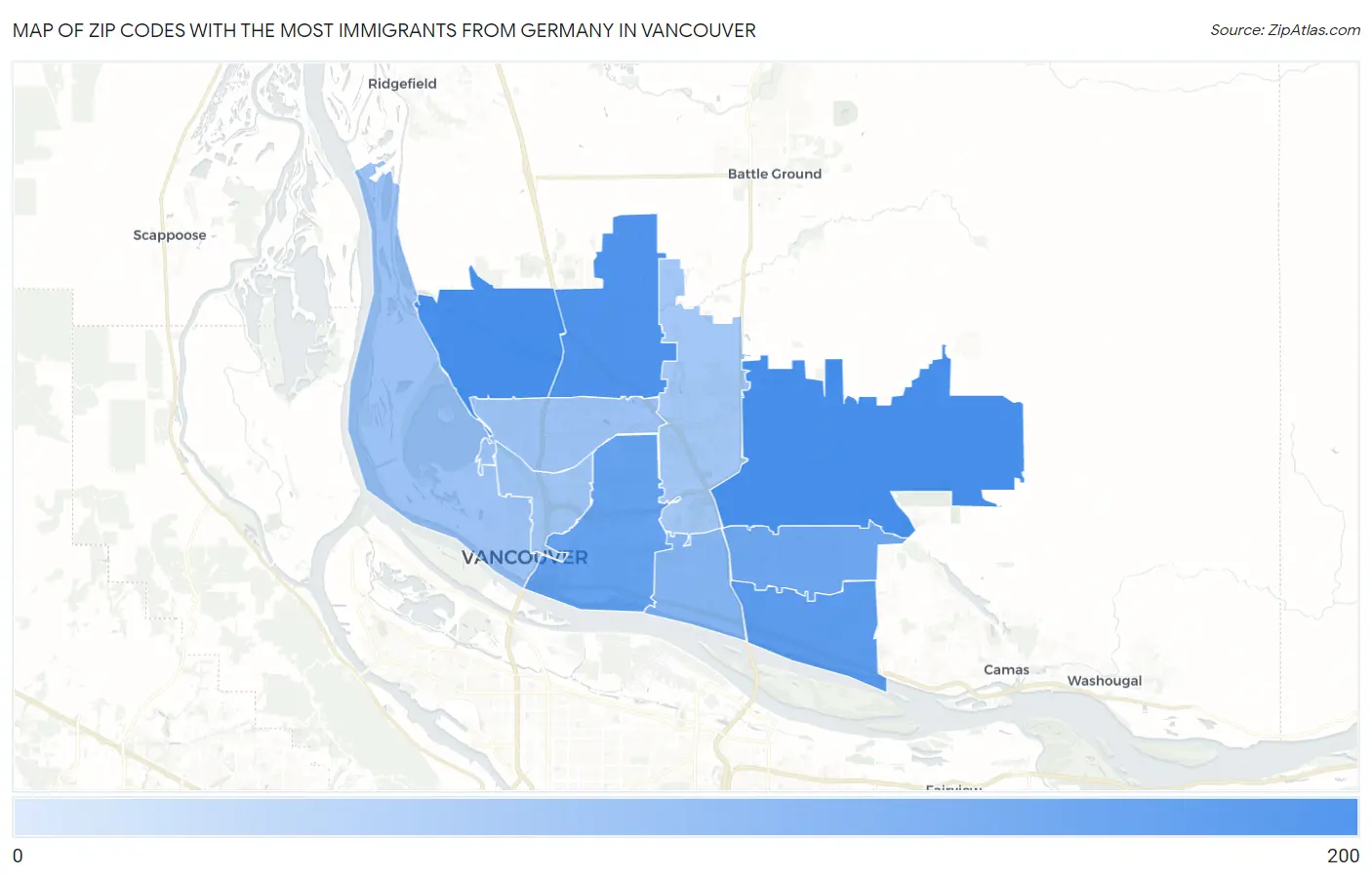 Zip Codes with the Most Immigrants from Germany in Vancouver Map