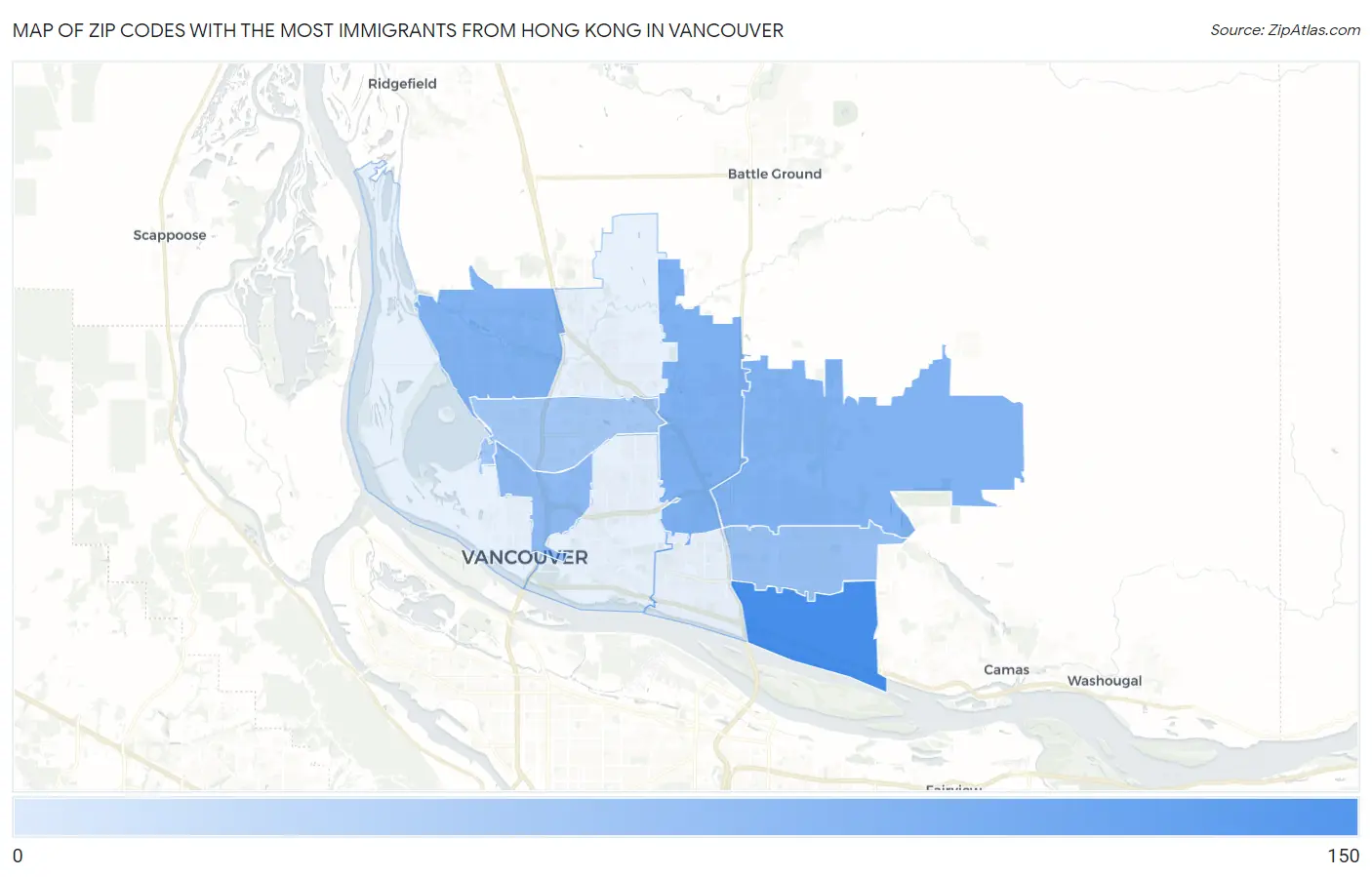 Zip Codes with the Most Immigrants from Hong Kong in Vancouver Map