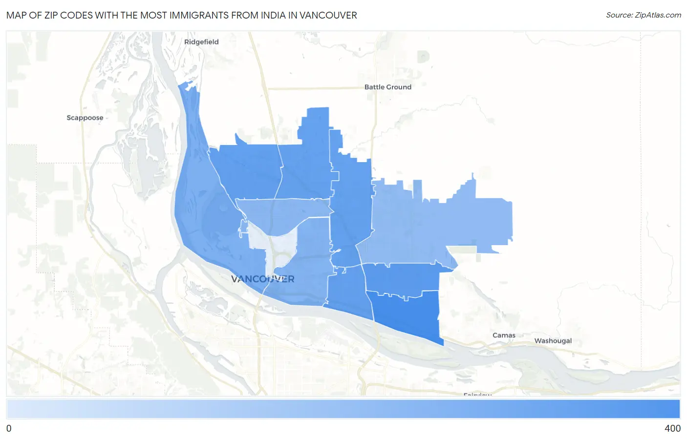 Zip Codes with the Most Immigrants from India in Vancouver Map