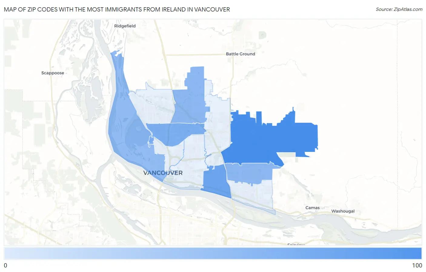 Zip Codes with the Most Immigrants from Ireland in Vancouver Map