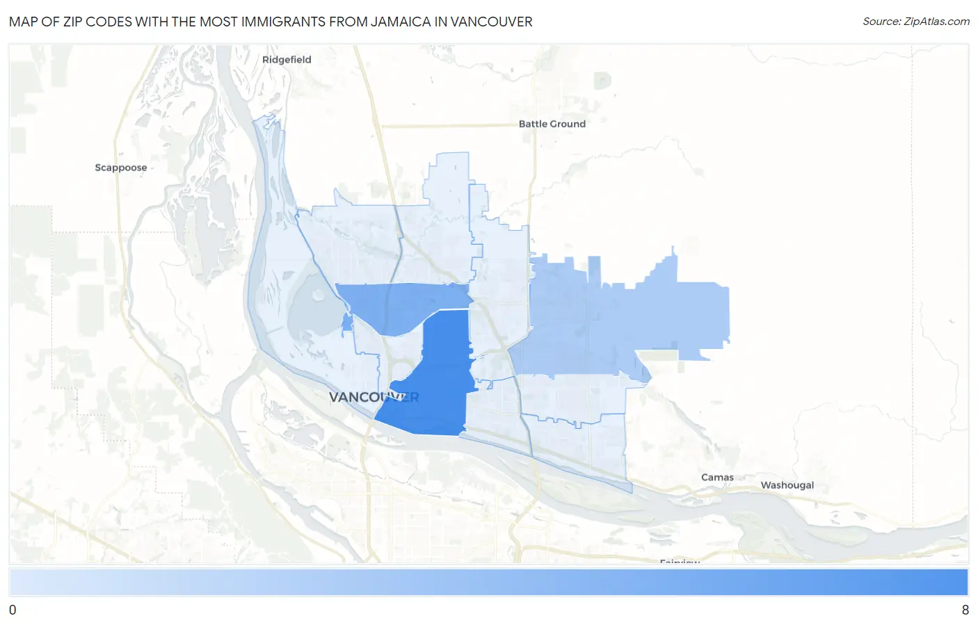 Zip Codes with the Most Immigrants from Jamaica in Vancouver Map