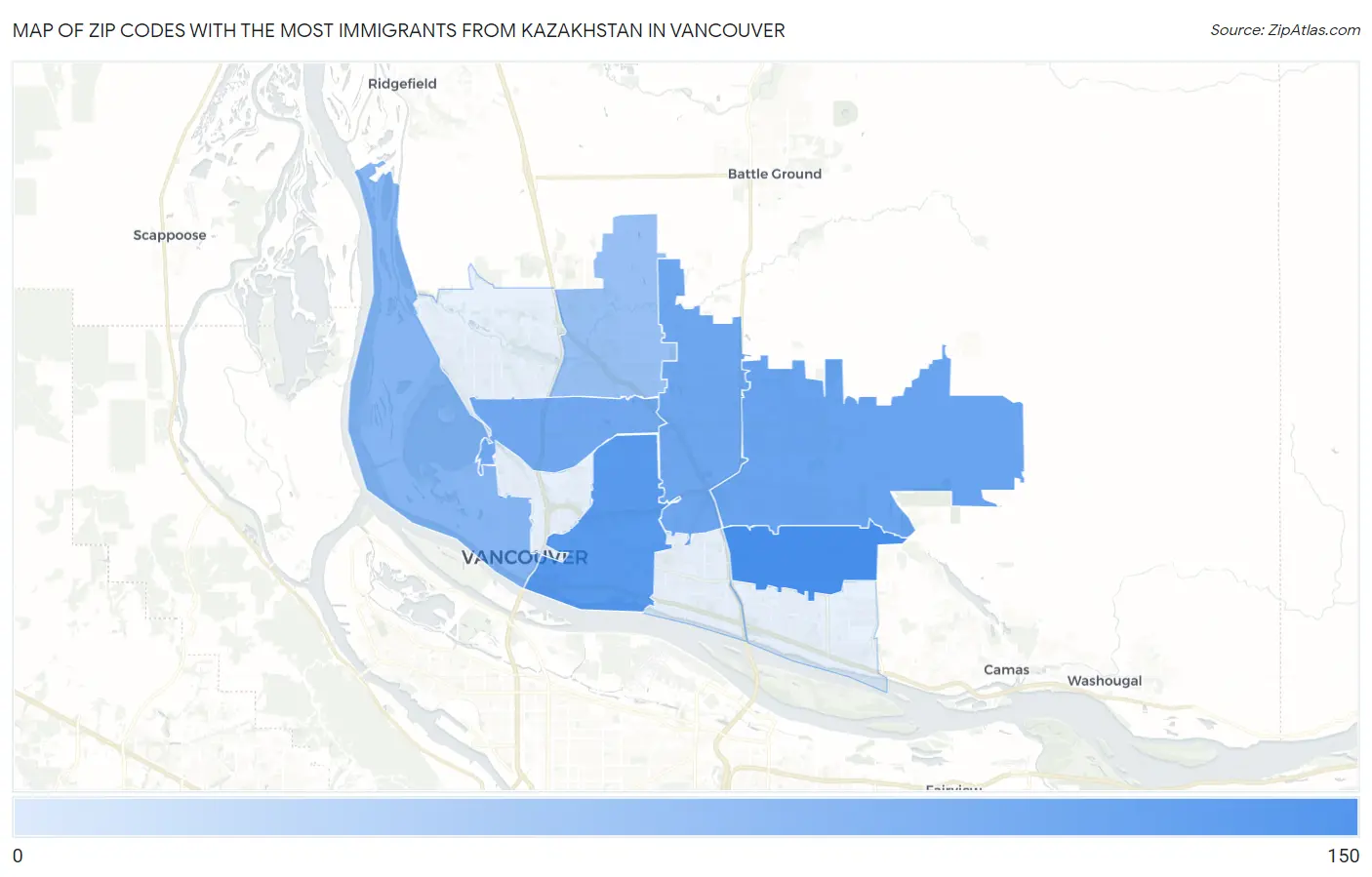 Zip Codes with the Most Immigrants from Kazakhstan in Vancouver Map