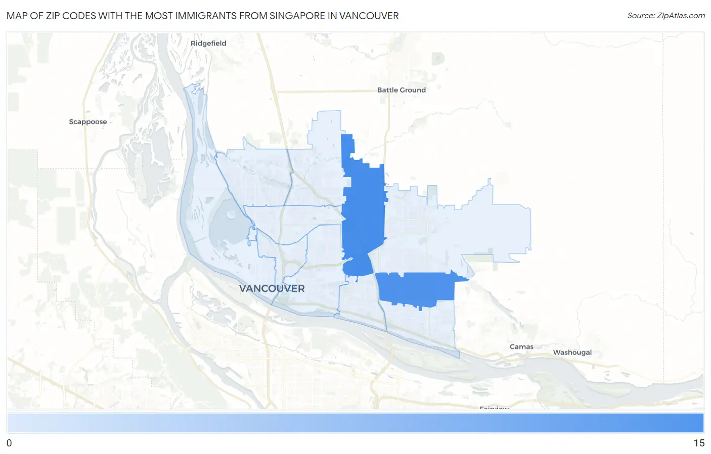 Zip Codes with the Most Immigrants from Singapore in Vancouver Map