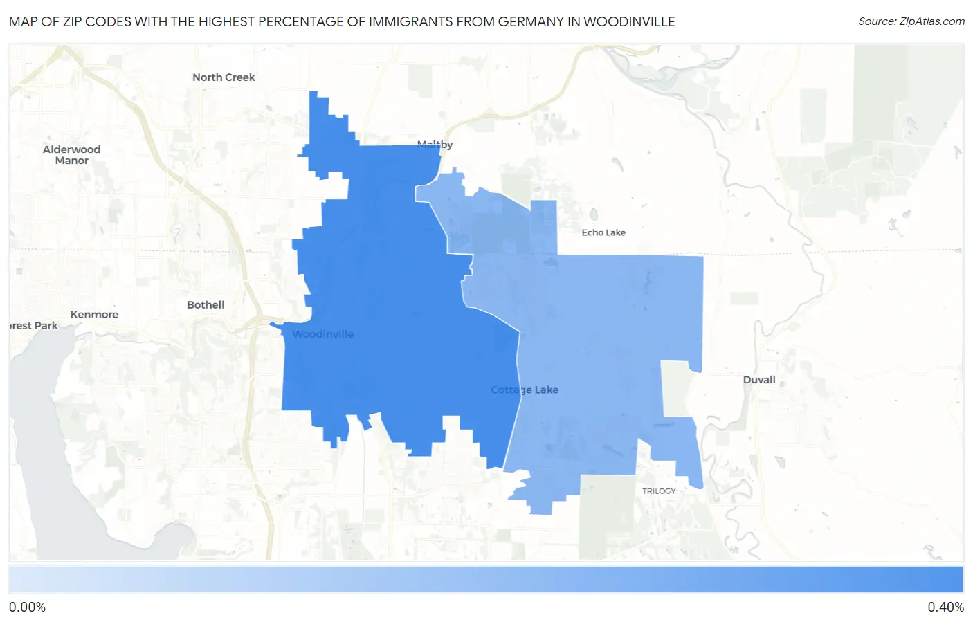 Zip Codes with the Highest Percentage of Immigrants from Germany in Woodinville Map