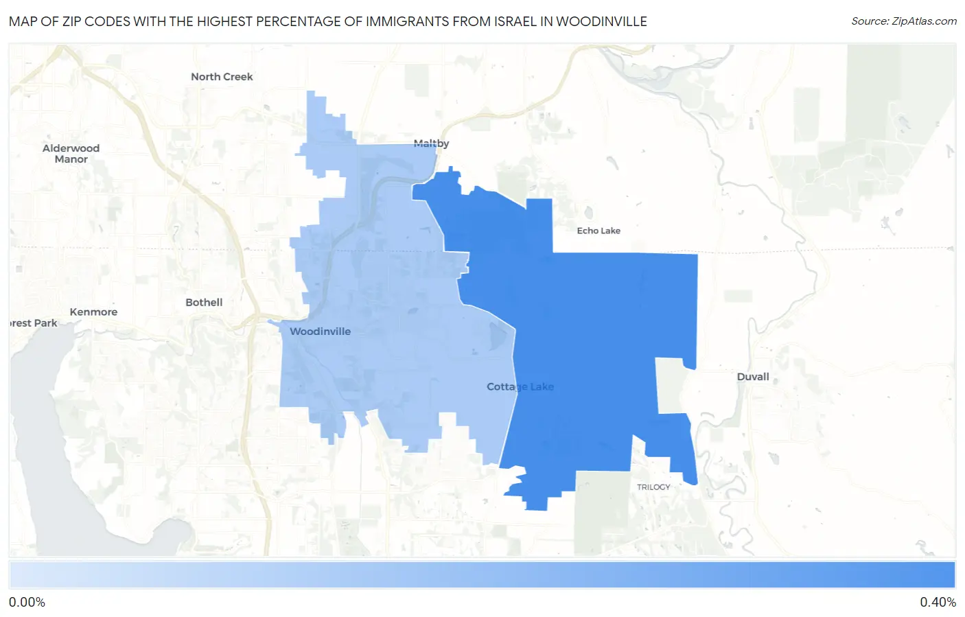 Zip Codes with the Highest Percentage of Immigrants from Israel in Woodinville Map