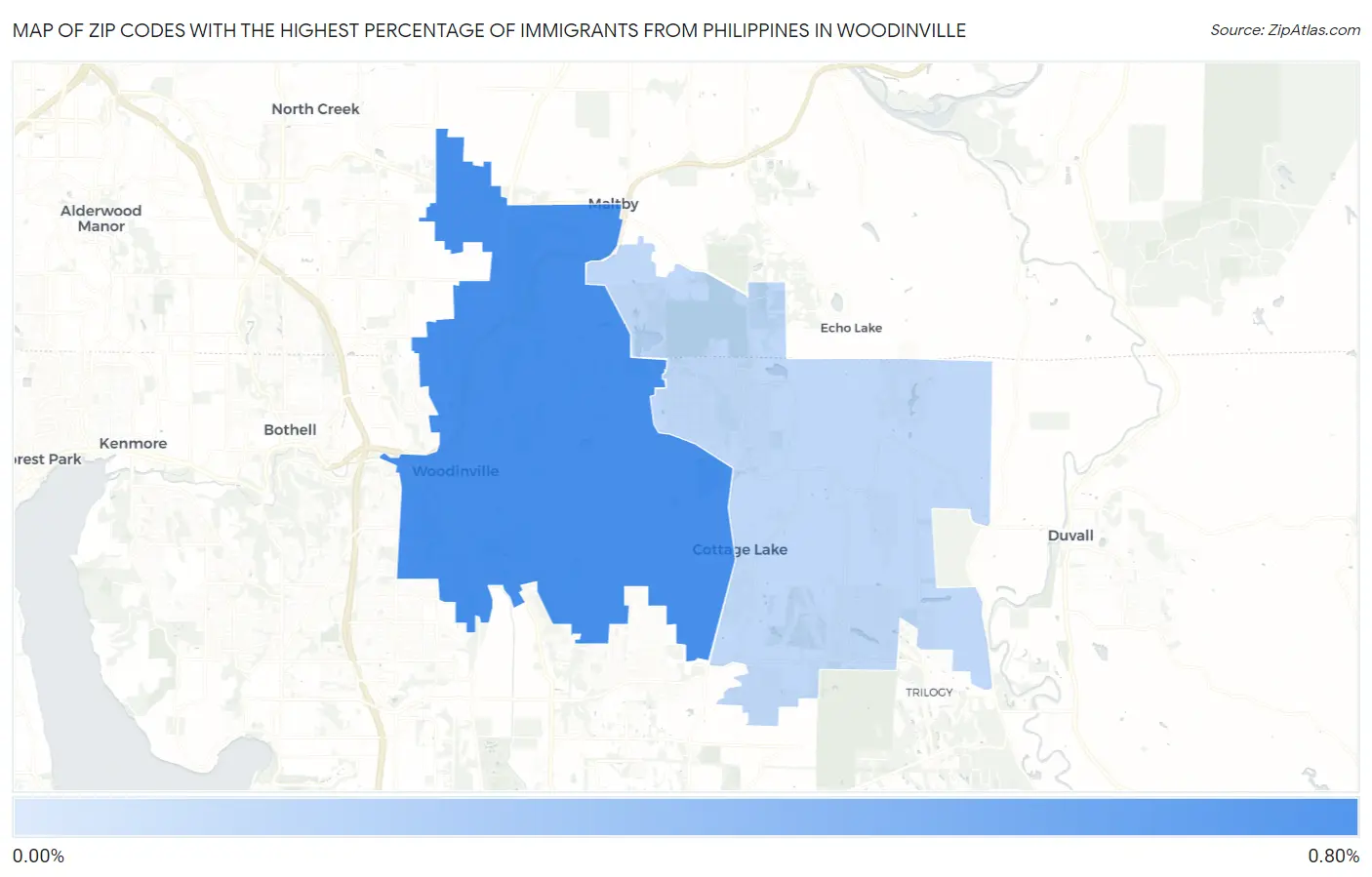Zip Codes with the Highest Percentage of Immigrants from Philippines in Woodinville Map