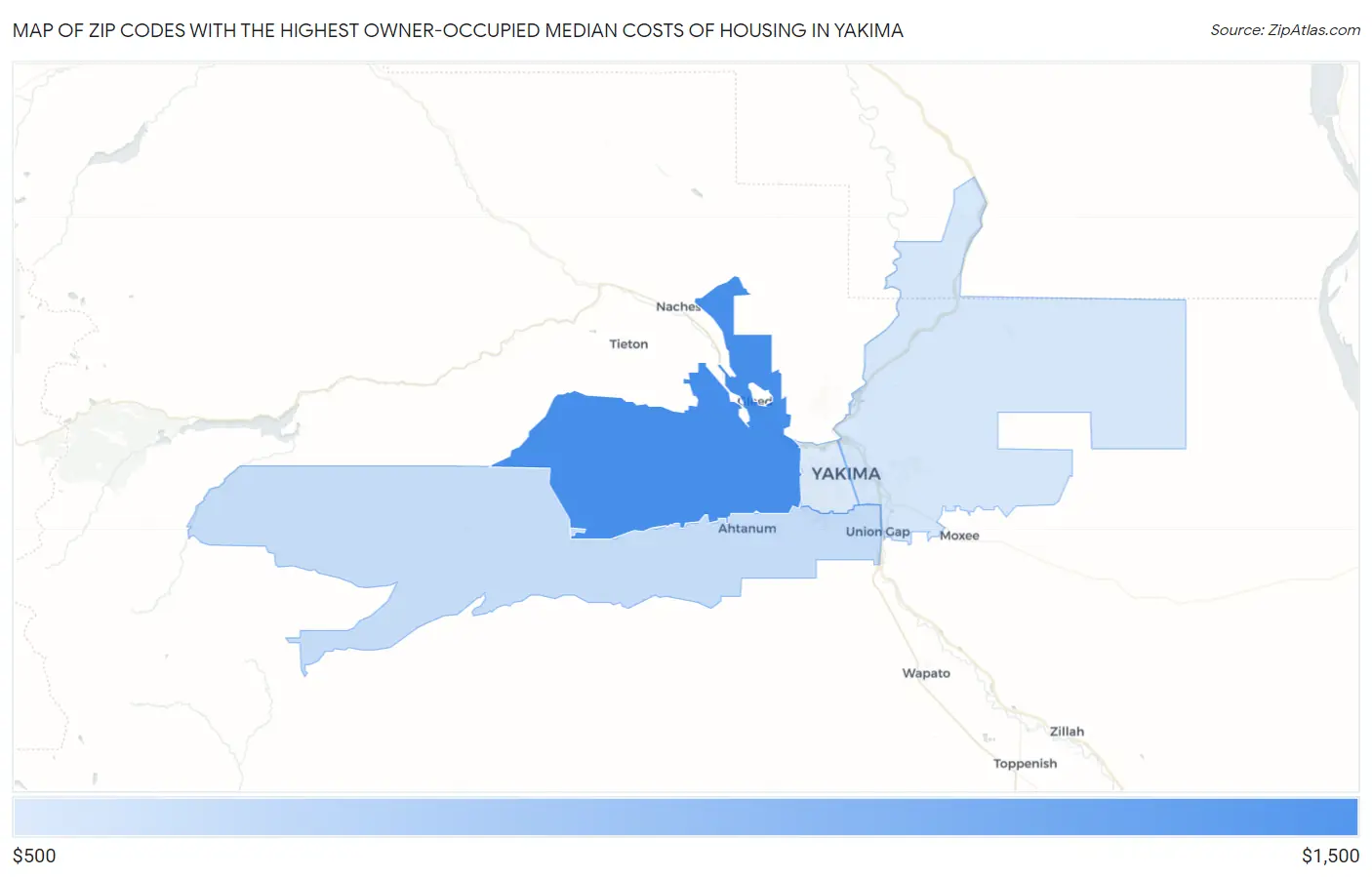 Zip Codes with the Highest Owner-Occupied Median Costs of Housing in Yakima Map
