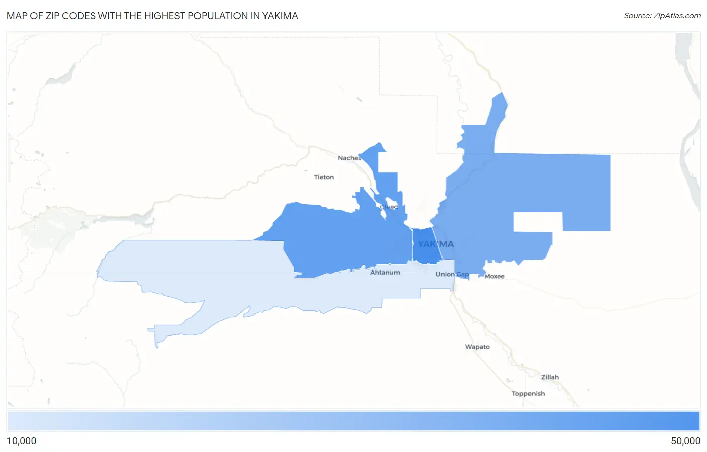 Zip Codes with the Highest Population in Yakima Map