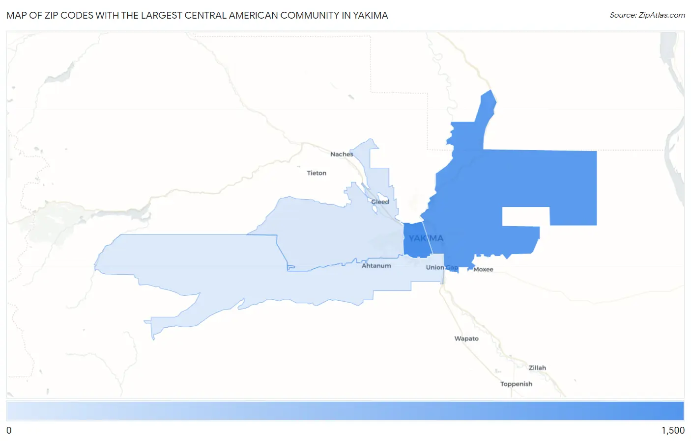 Zip Codes with the Largest Central American Community in Yakima Map