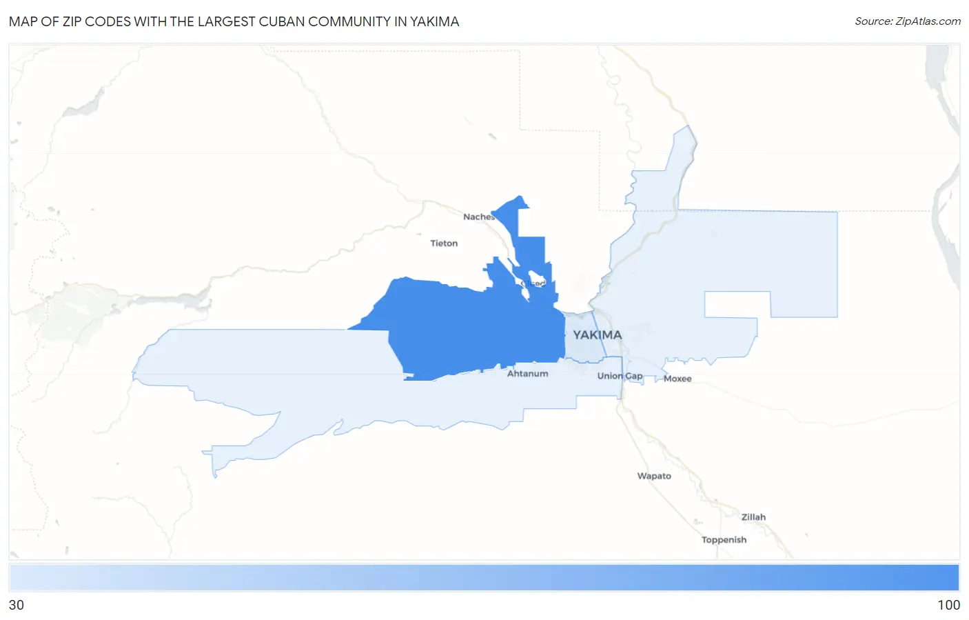 Zip Codes with the Largest Cuban Community in Yakima Map