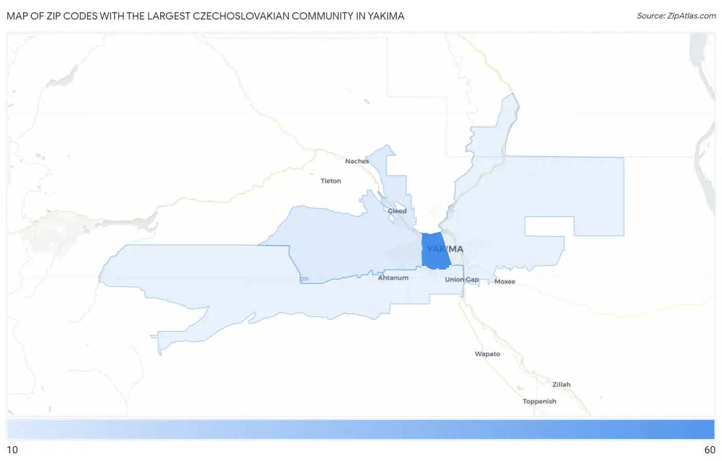 Zip Codes with the Largest Czechoslovakian Community in Yakima Map