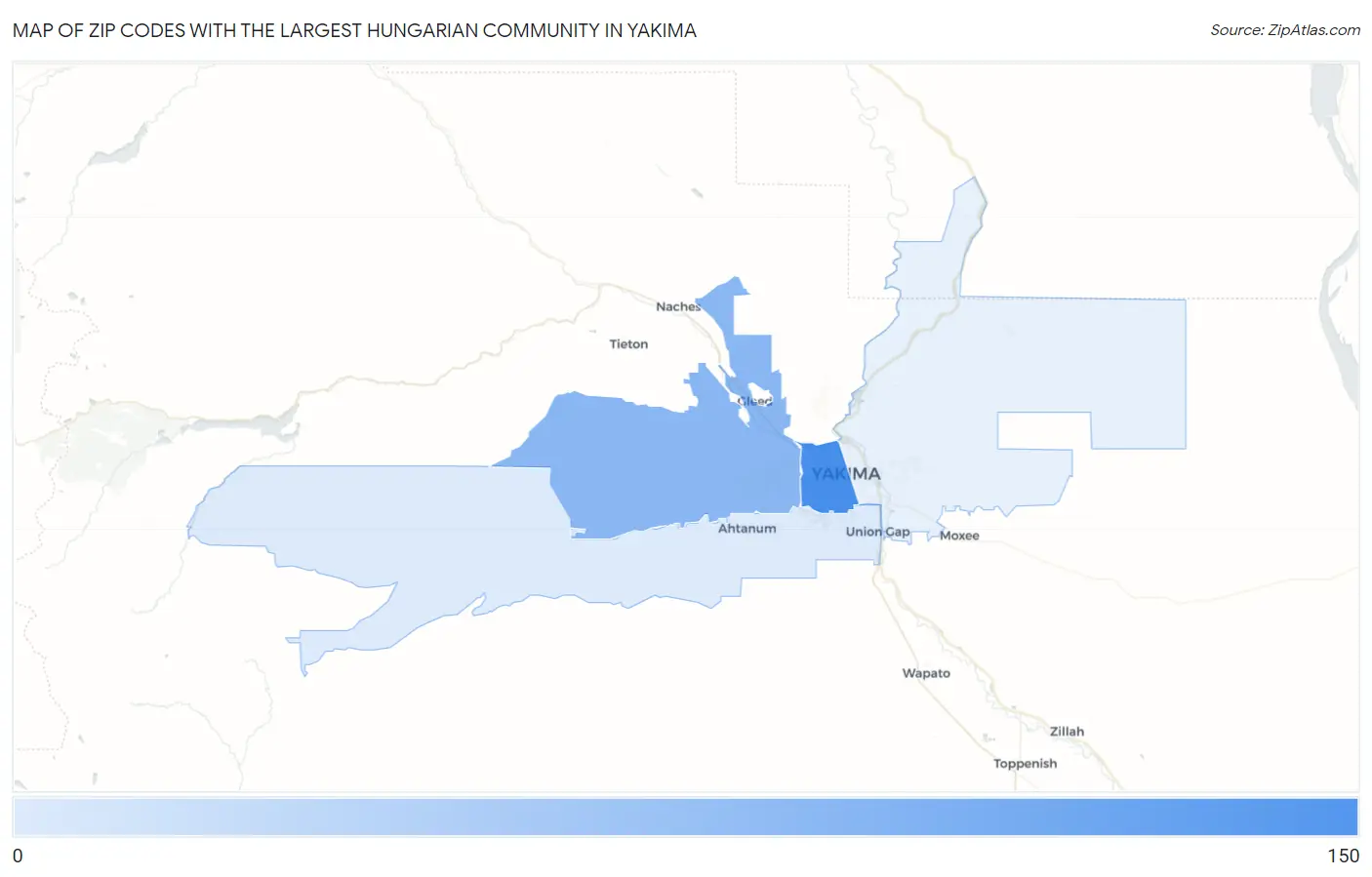 Zip Codes with the Largest Hungarian Community in Yakima Map