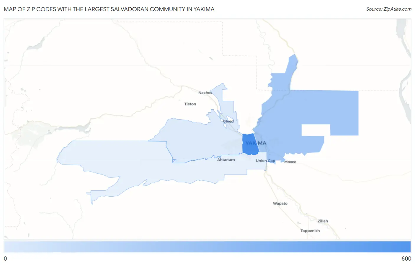 Zip Codes with the Largest Salvadoran Community in Yakima Map