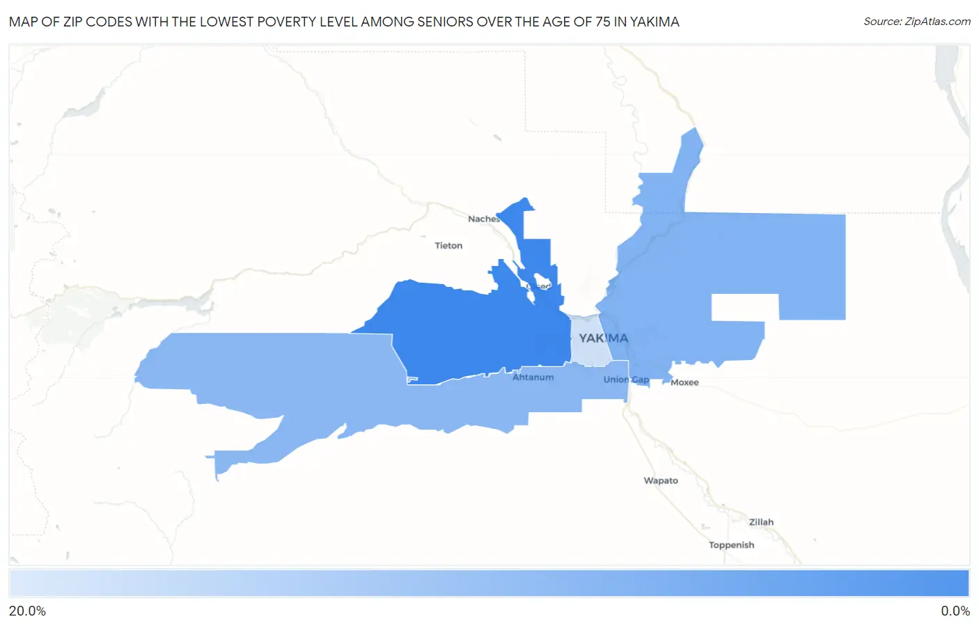 Zip Codes with the Lowest Poverty Level Among Seniors Over the Age of 75 in Yakima Map