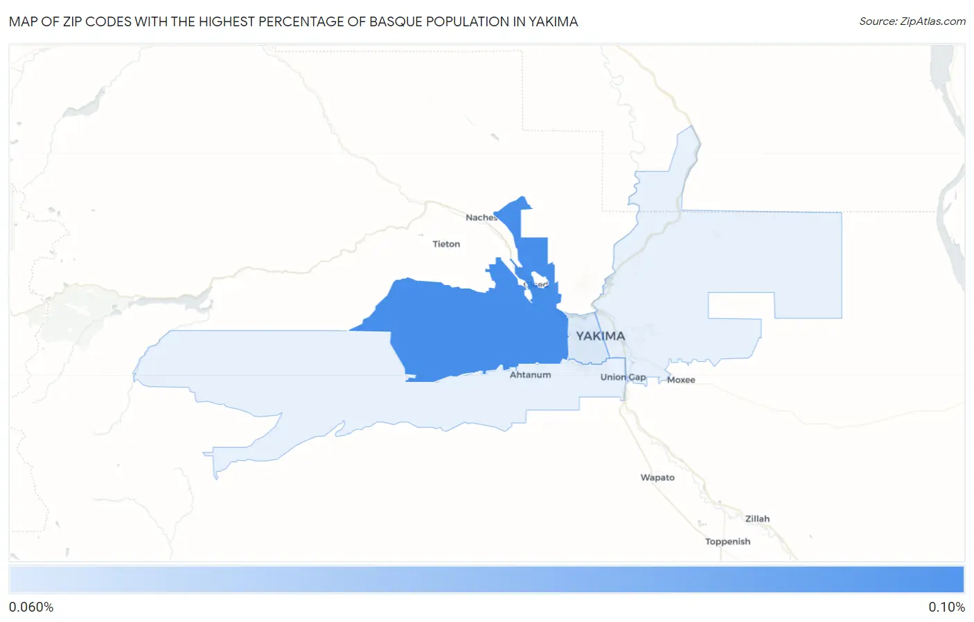 Zip Codes with the Highest Percentage of Basque Population in Yakima Map