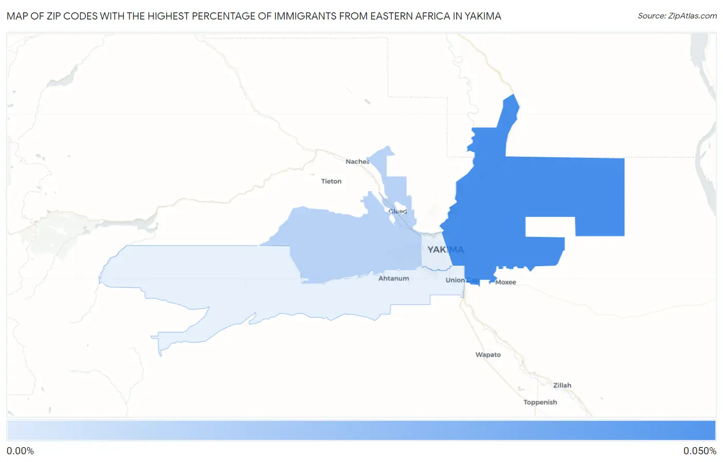 Zip Codes with the Highest Percentage of Immigrants from Eastern Africa in Yakima Map
