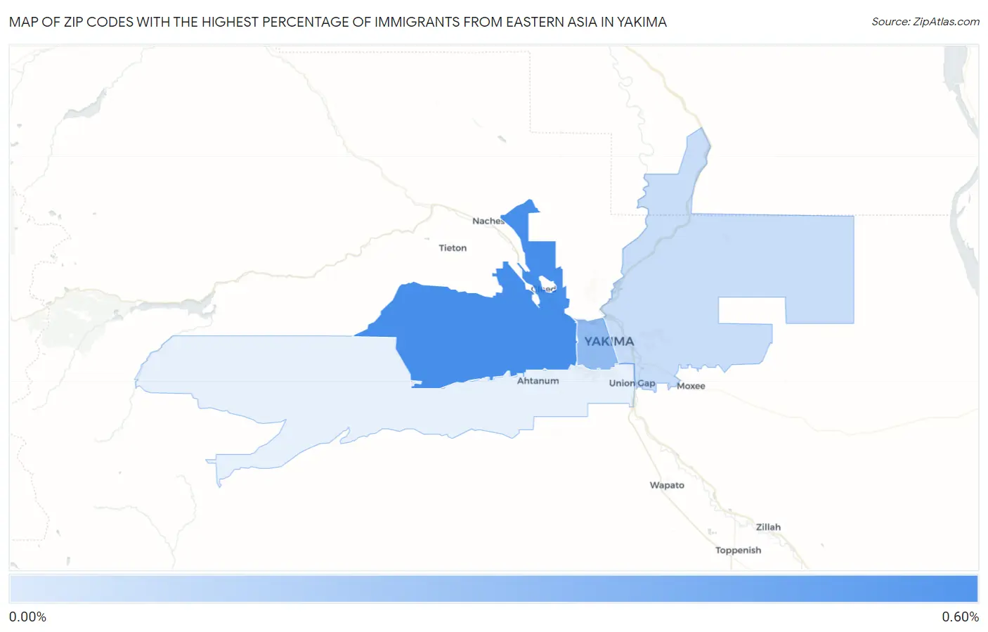 Zip Codes with the Highest Percentage of Immigrants from Eastern Asia in Yakima Map