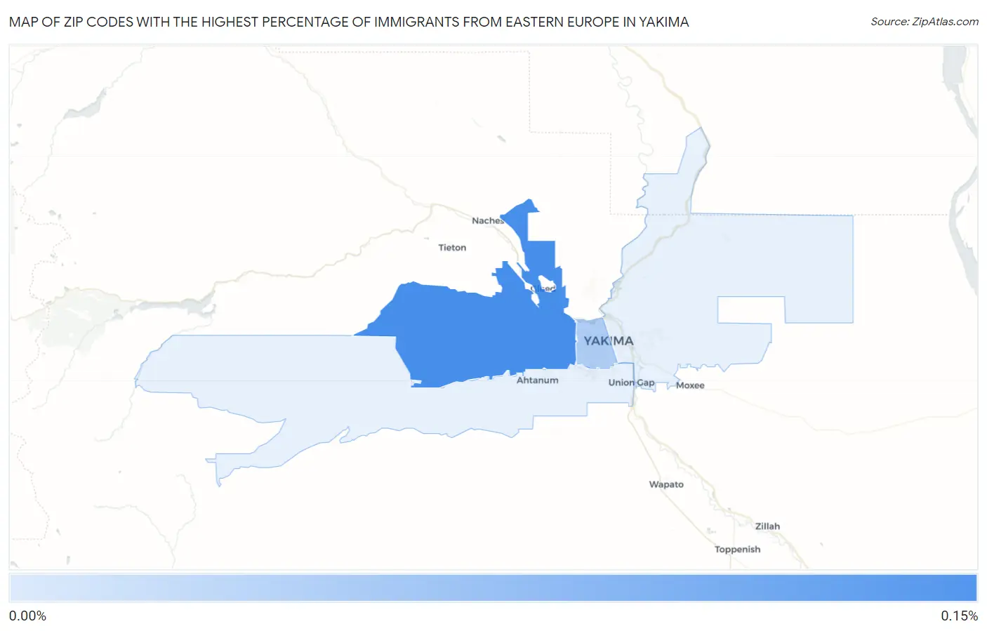 Zip Codes with the Highest Percentage of Immigrants from Eastern Europe in Yakima Map