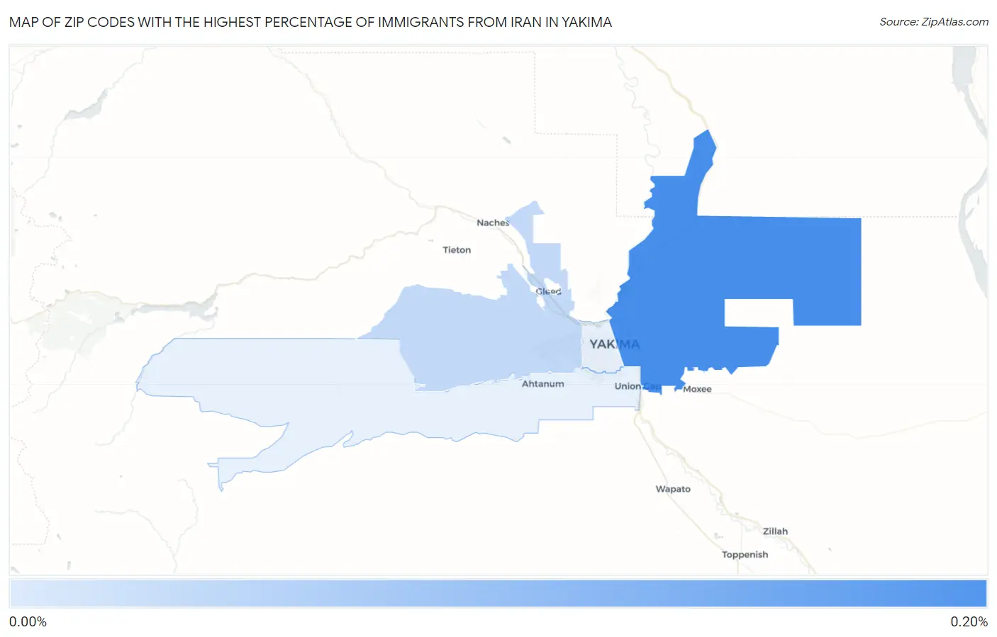Zip Codes with the Highest Percentage of Immigrants from Iran in Yakima Map