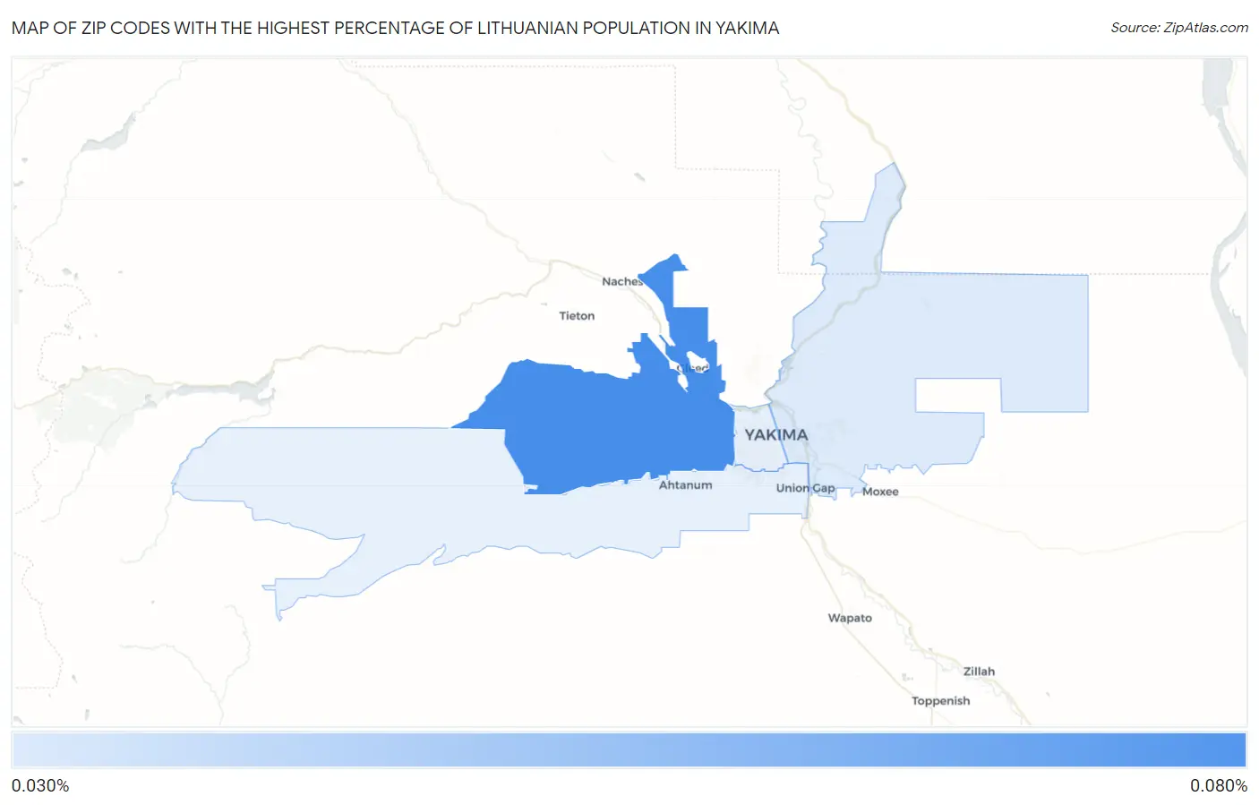 Zip Codes with the Highest Percentage of Lithuanian Population in Yakima Map