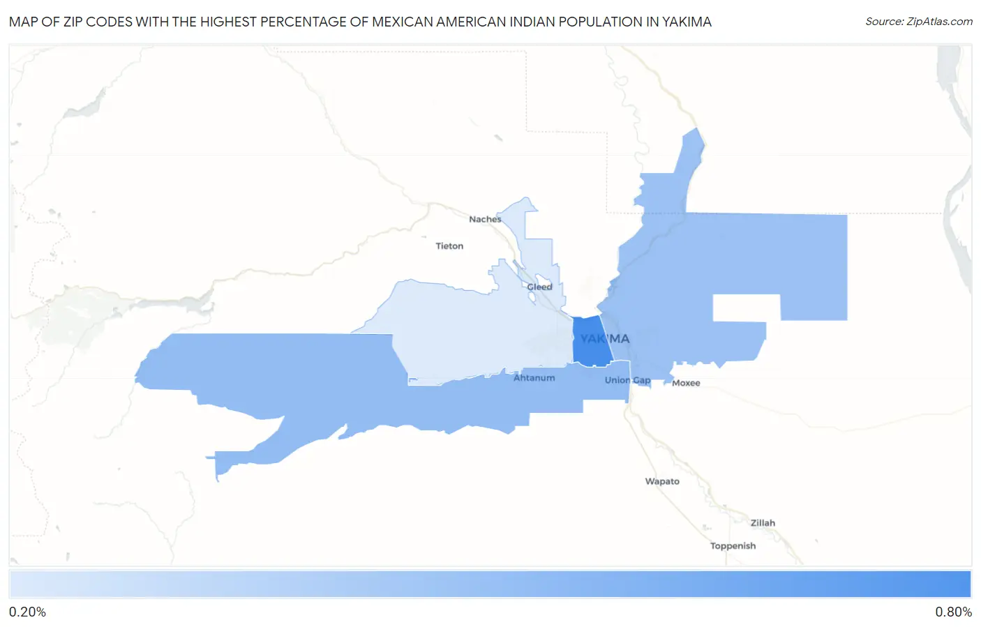Zip Codes with the Highest Percentage of Mexican American Indian Population in Yakima Map
