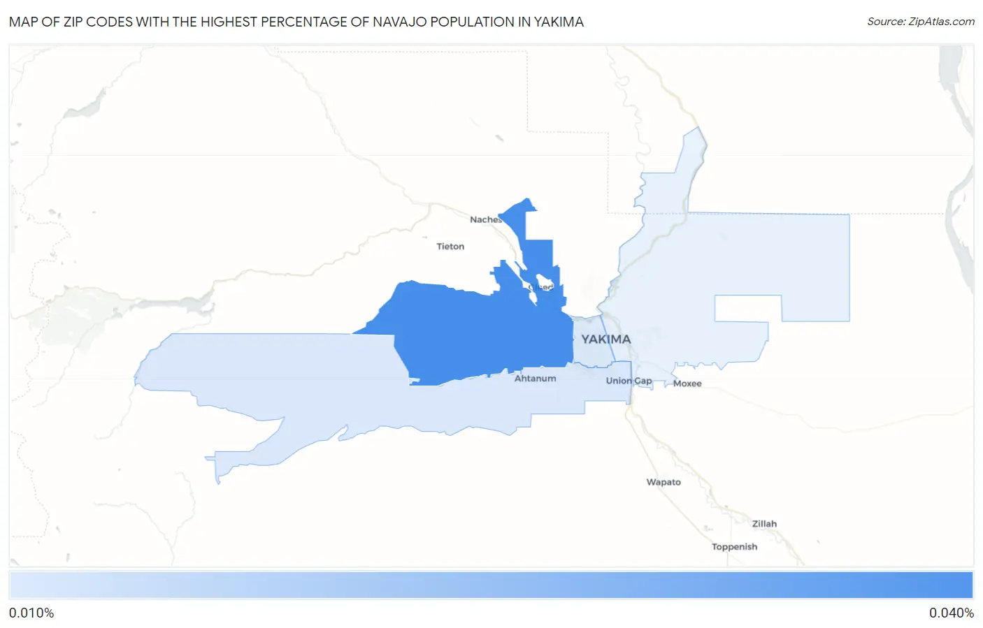 Zip Codes with the Highest Percentage of Navajo Population in Yakima Map