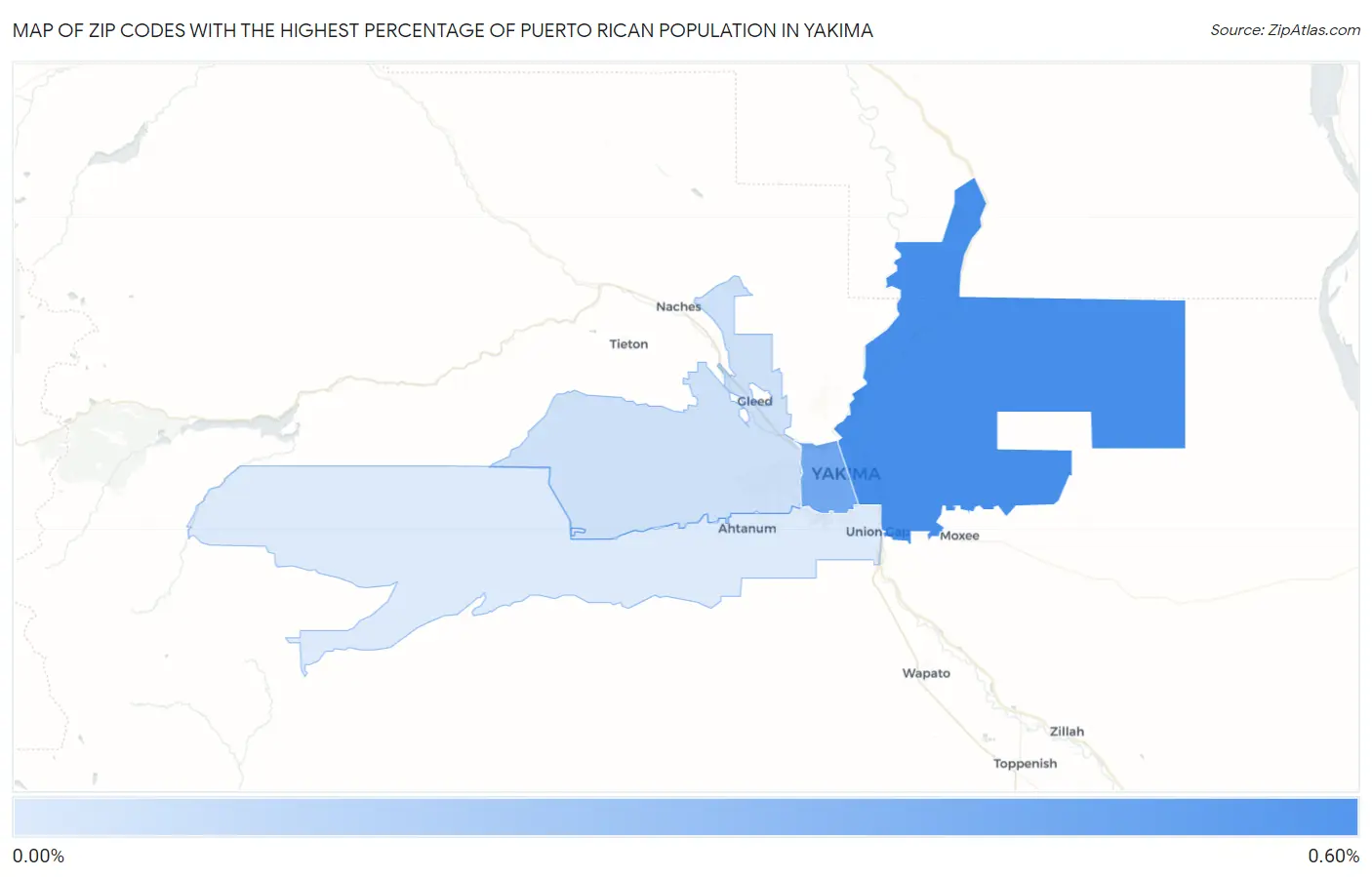 Zip Codes with the Highest Percentage of Puerto Rican Population in Yakima Map
