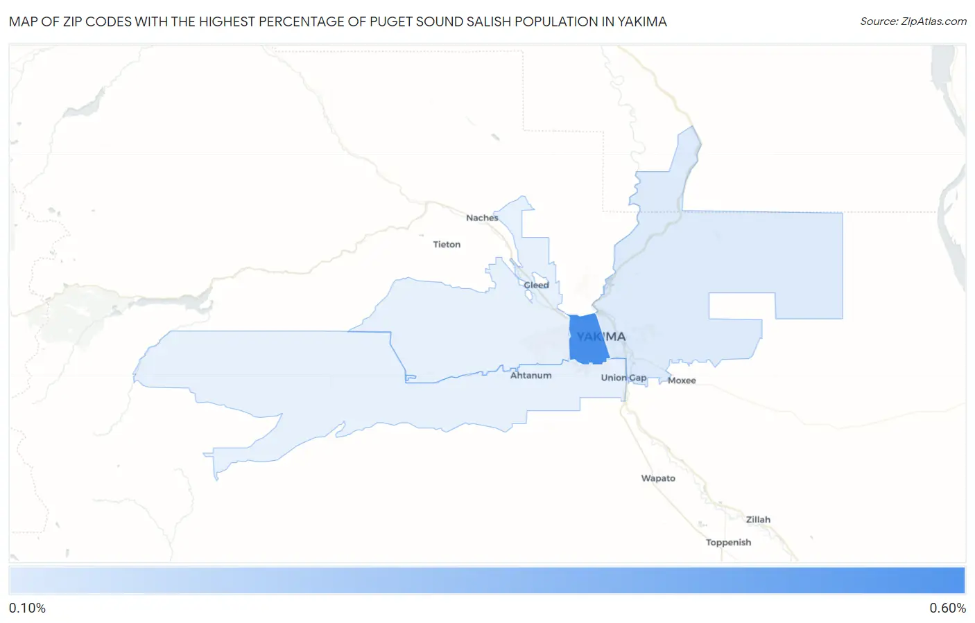 Zip Codes with the Highest Percentage of Puget Sound Salish Population in Yakima Map