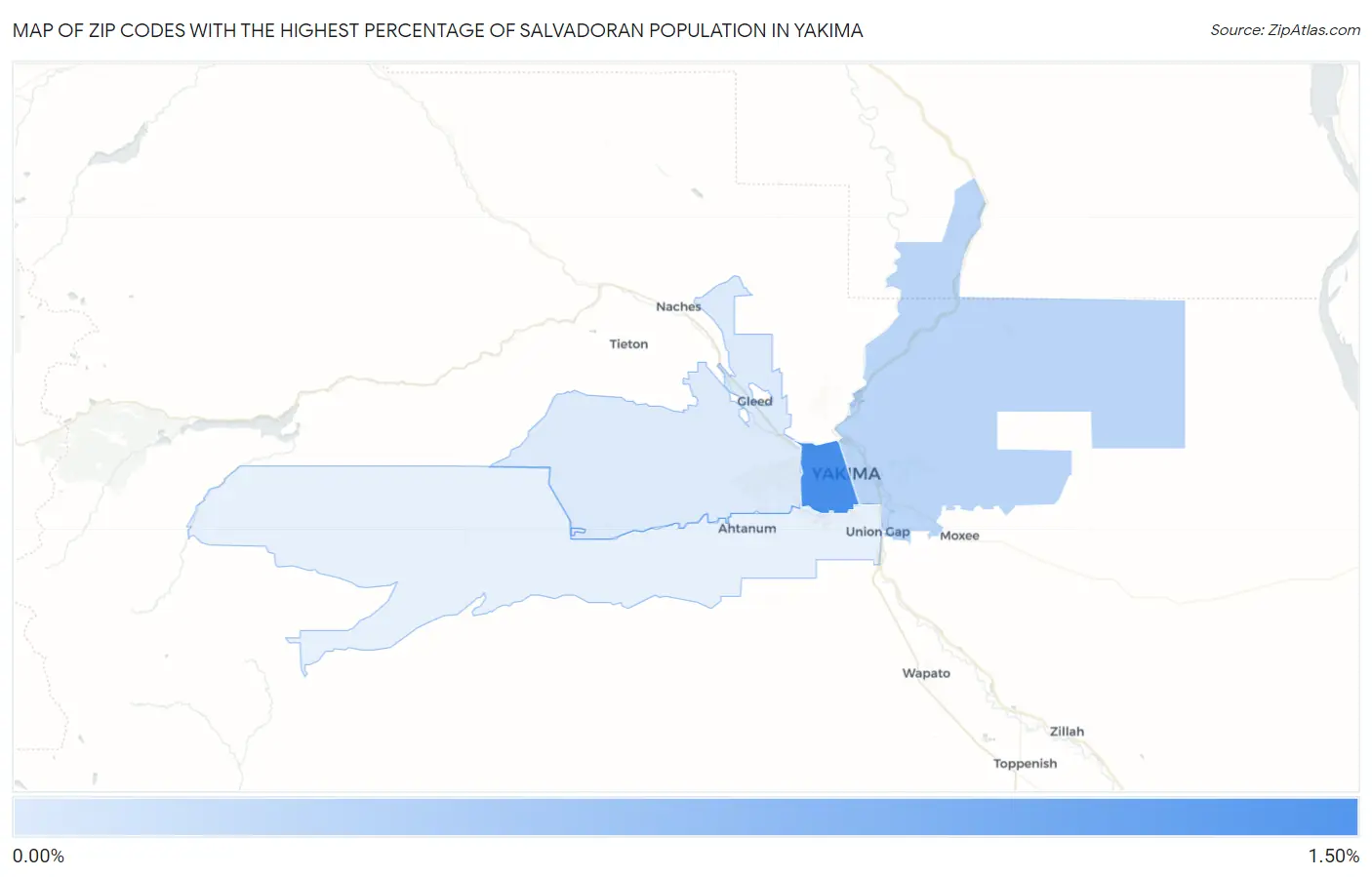Zip Codes with the Highest Percentage of Salvadoran Population in Yakima Map