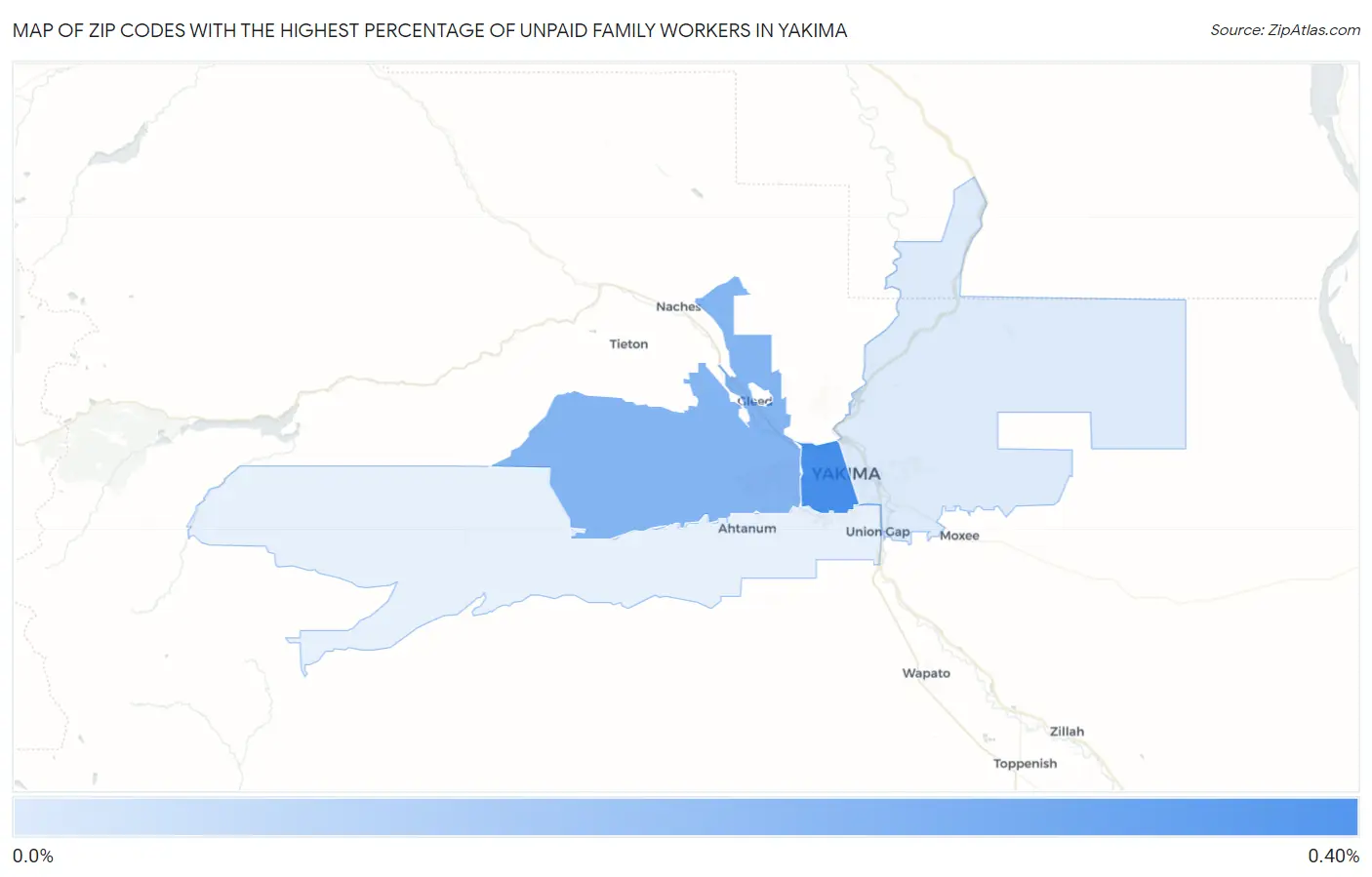 Zip Codes with the Highest Percentage of Unpaid Family Workers in Yakima Map