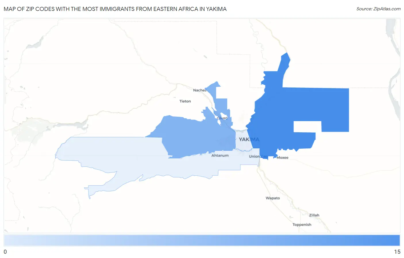 Zip Codes with the Most Immigrants from Eastern Africa in Yakima Map