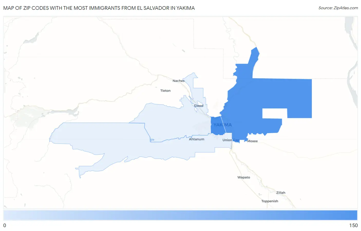 Zip Codes with the Most Immigrants from El Salvador in Yakima Map