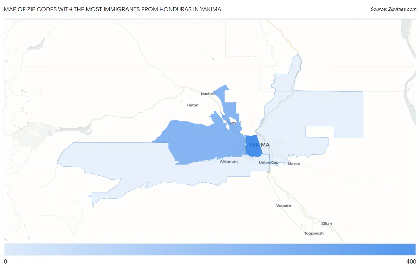 Zip Codes with the Most Immigrants from Honduras in Yakima Map