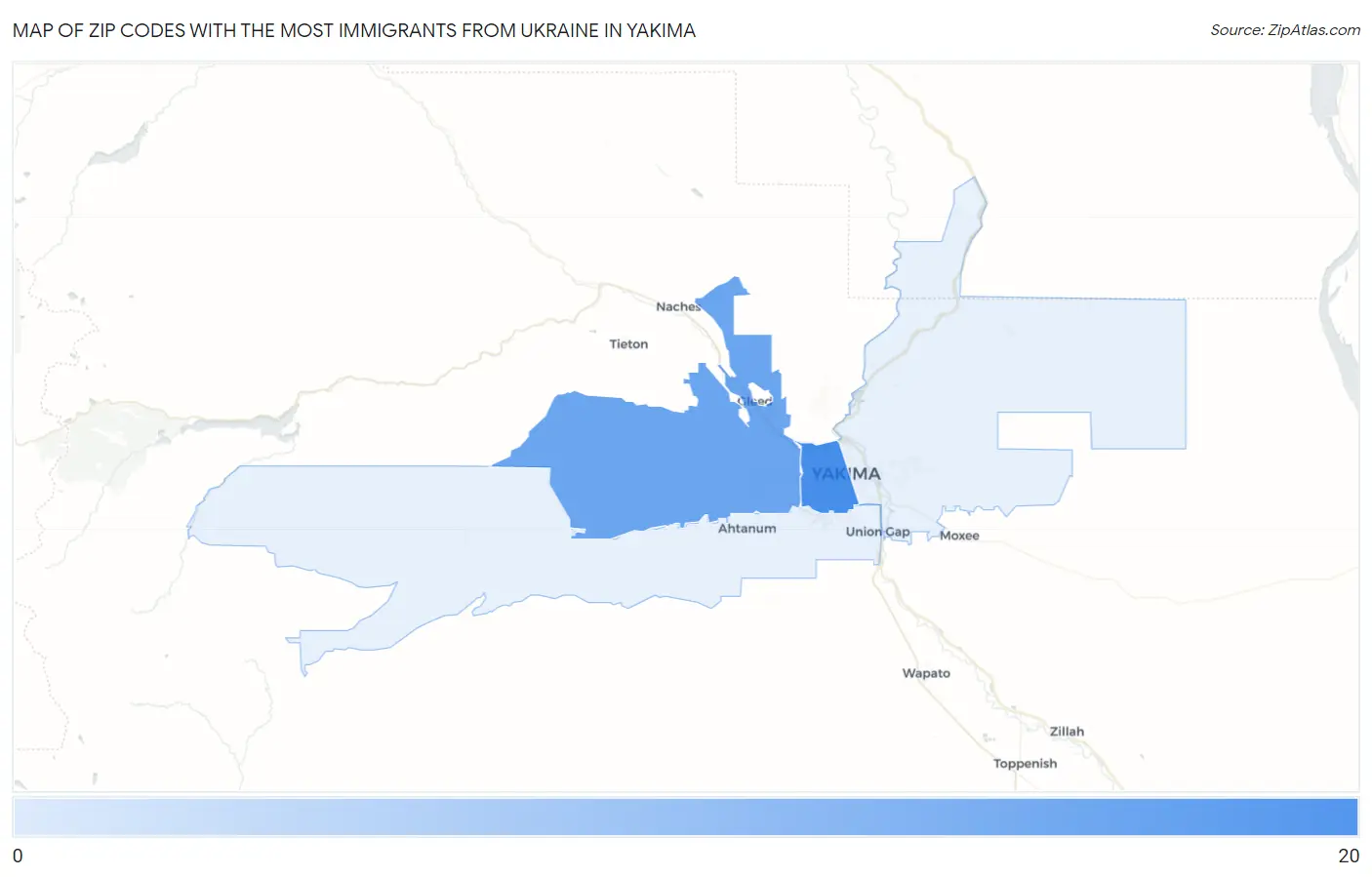 Zip Codes with the Most Immigrants from Ukraine in Yakima Map