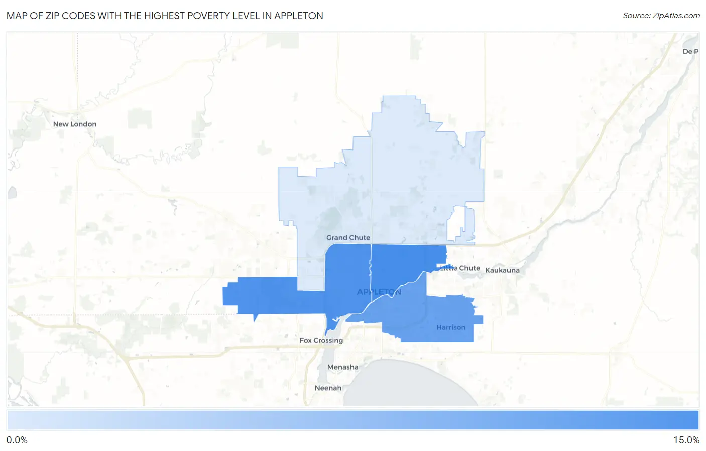 Zip Codes with the Highest Poverty Level in Appleton Map