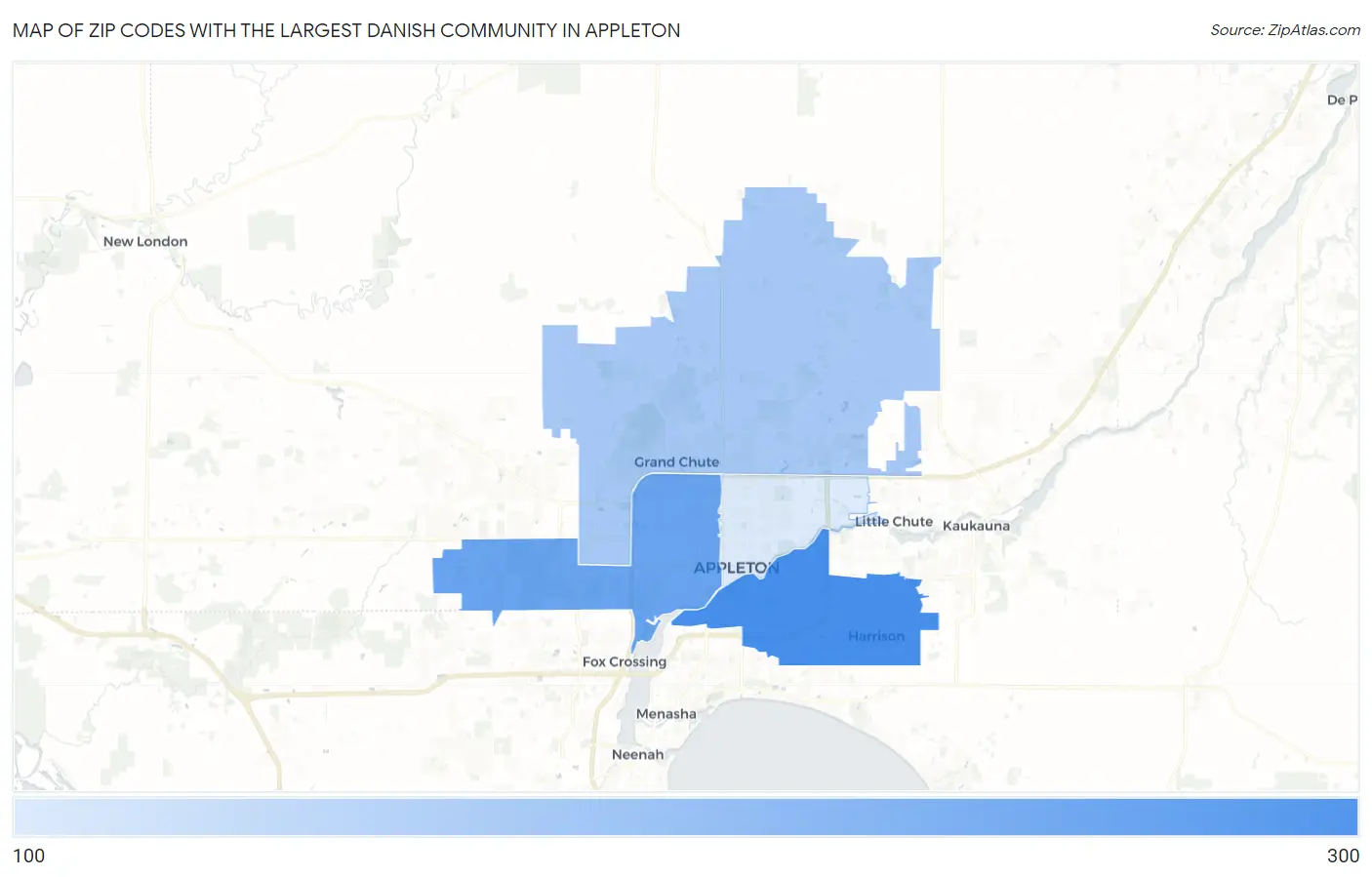 Zip Codes with the Largest Danish Community in Appleton Map