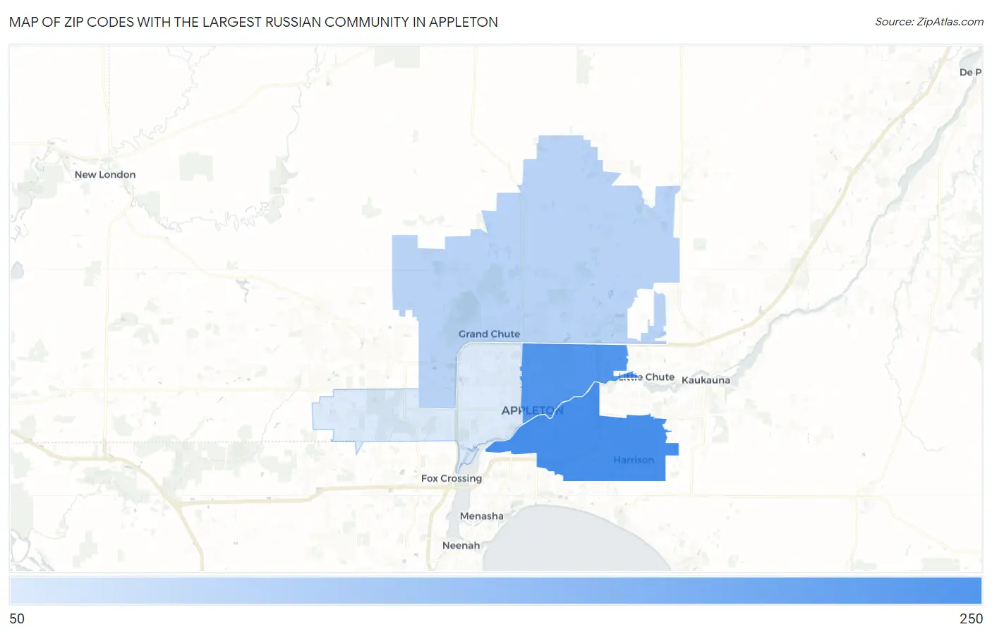 Zip Codes with the Largest Russian Community in Appleton Map