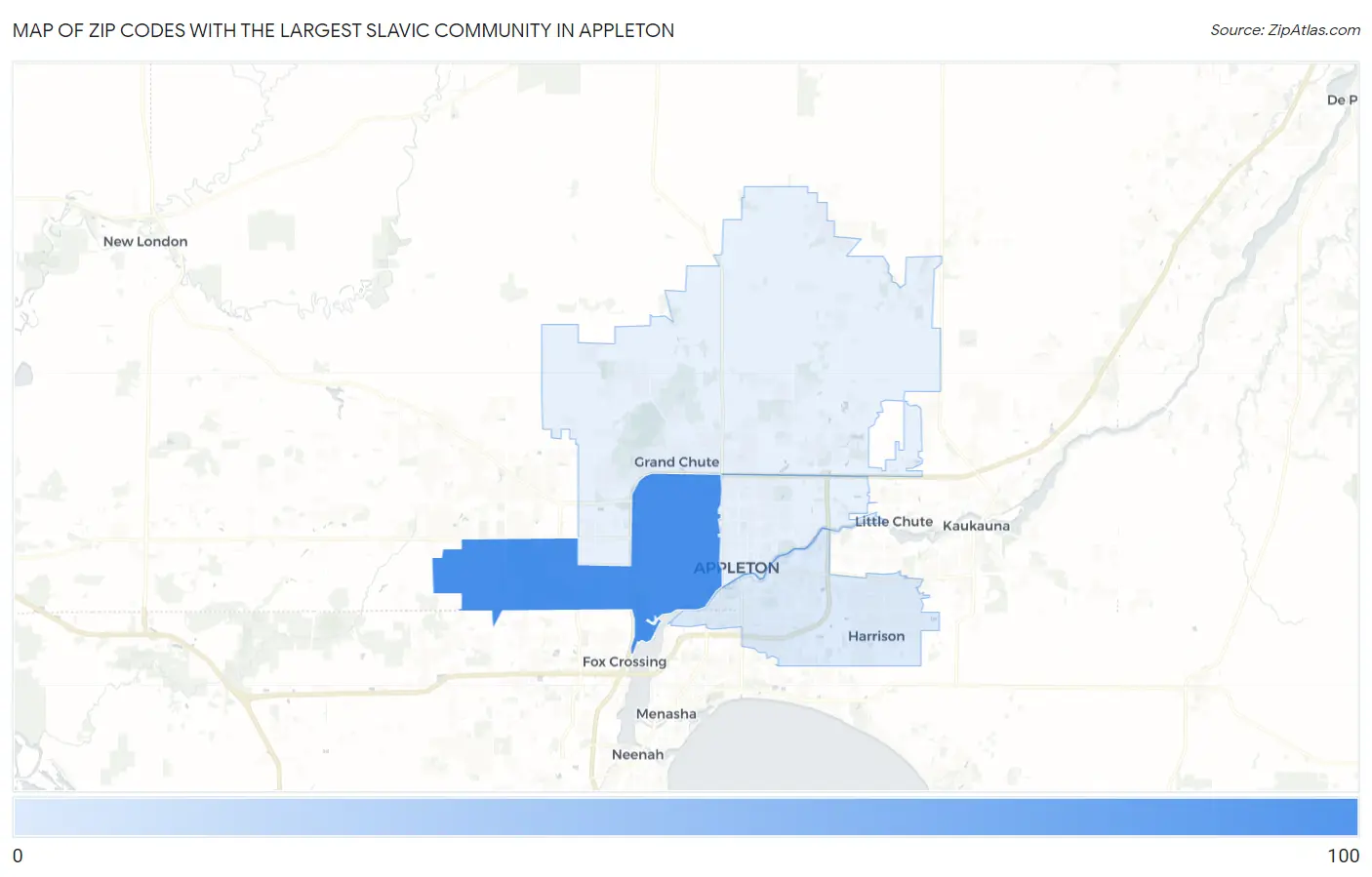 Zip Codes with the Largest Slavic Community in Appleton Map
