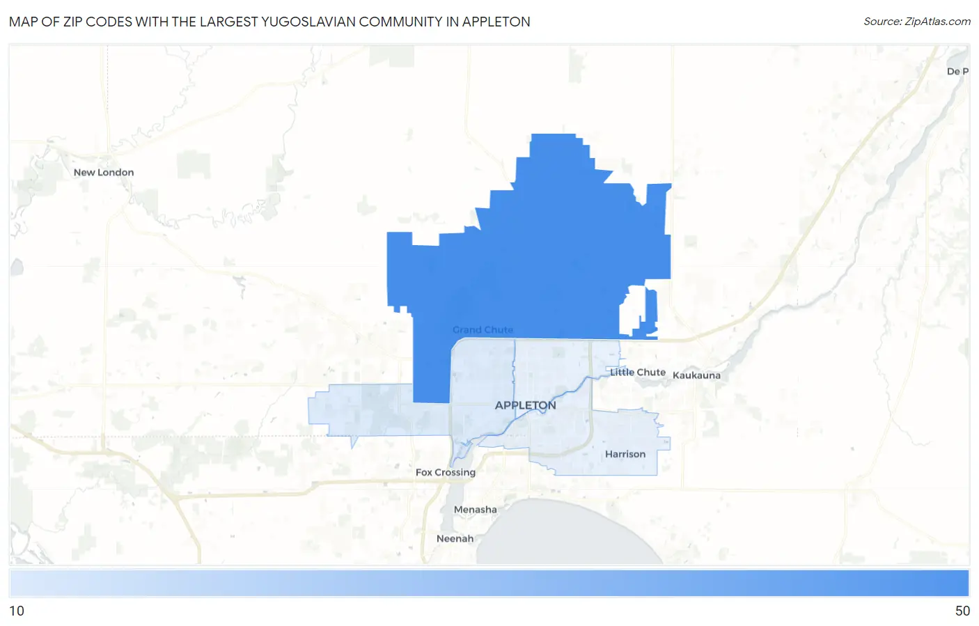 Zip Codes with the Largest Yugoslavian Community in Appleton Map